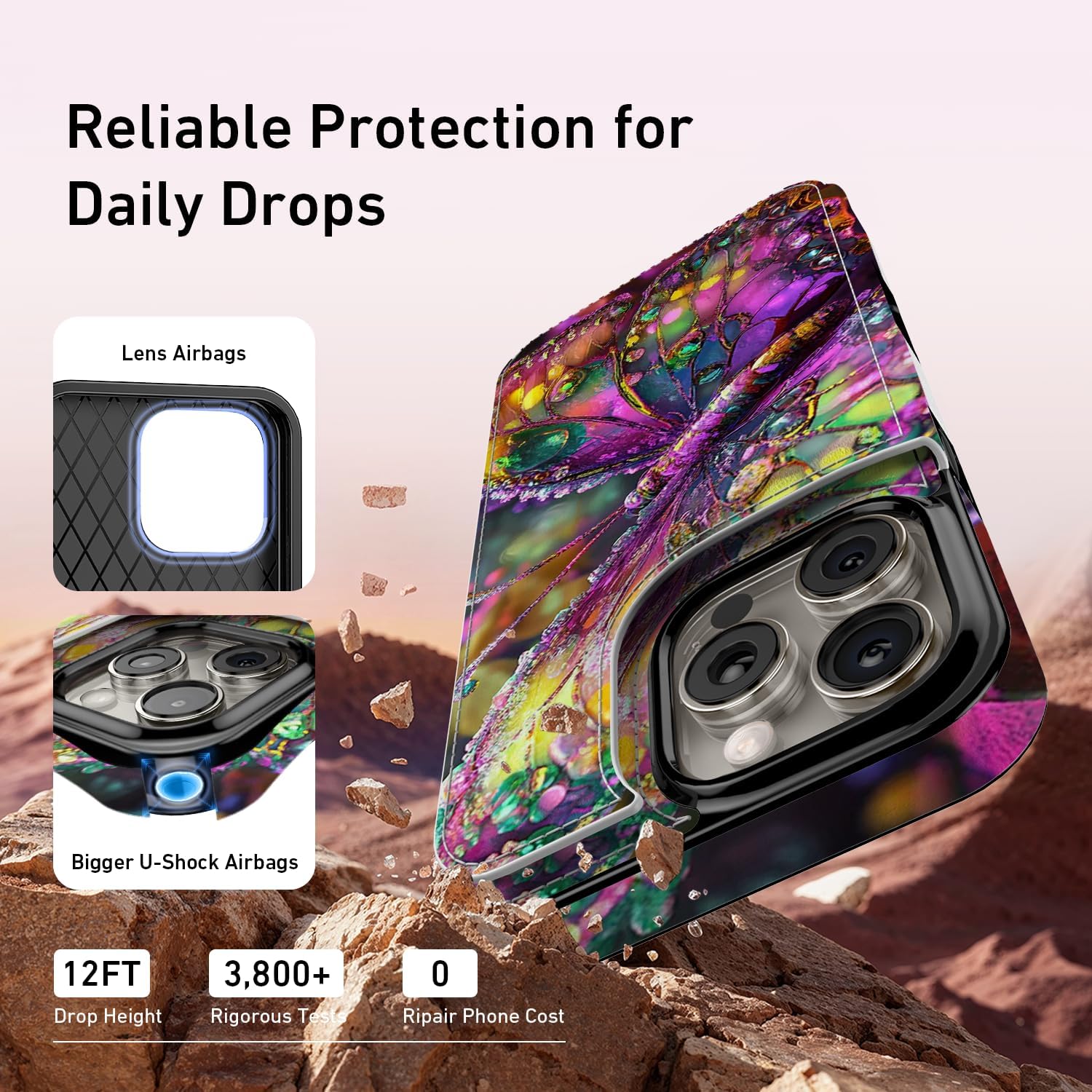 FUNMIKO for iPhone 15 Pro Max Wallet Case with Card Holder, RFID-Blocking, Military-Grade Protection & UV-Printed Artwork, Magnetic Closure with Leather Kickstand - Vibrant Elegant Butterfly - Image 5