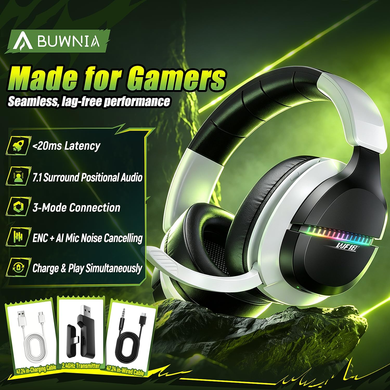Wireless Gaming Headset for PS5 PC | 2.4GHz+BT - Play While Charging 3