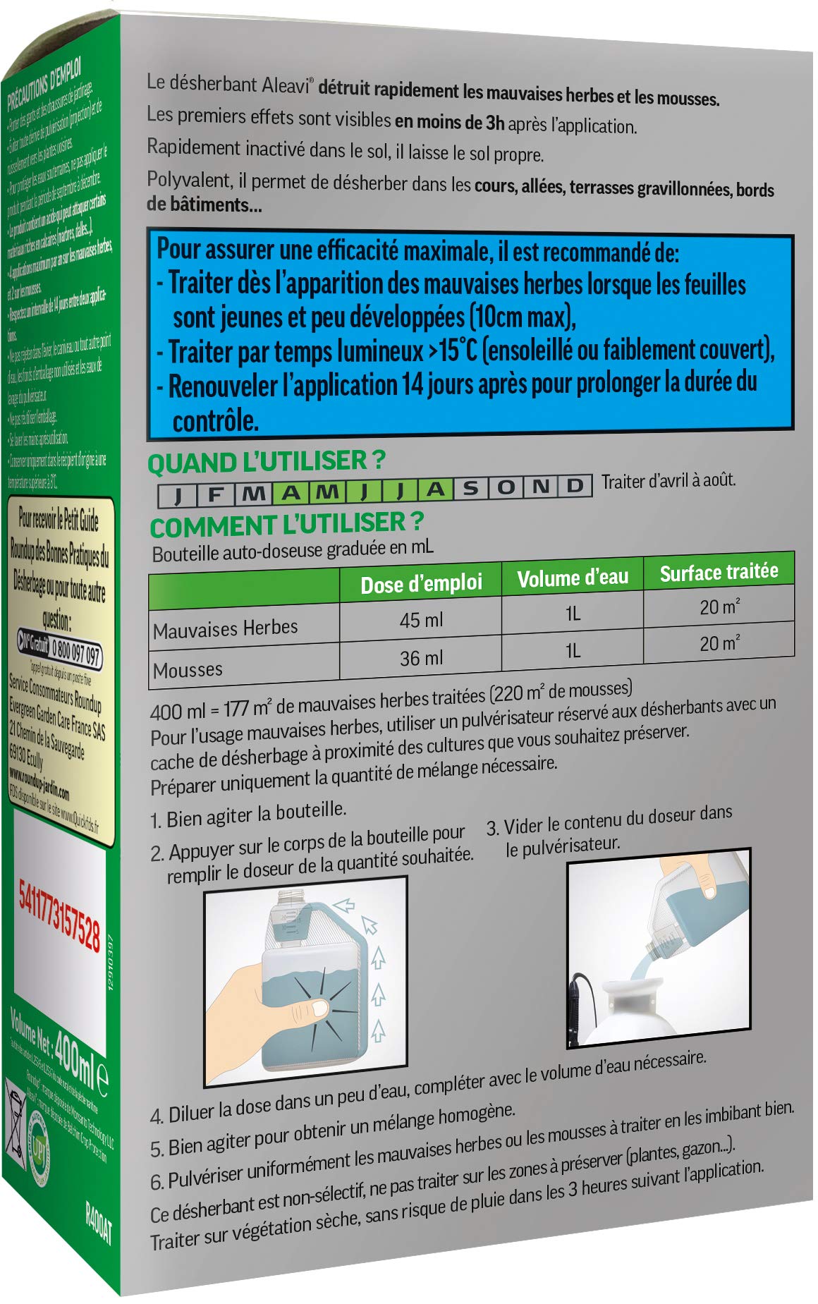 Roundup Désherbant Concentré Allées Cours et Terrasses 400ml
