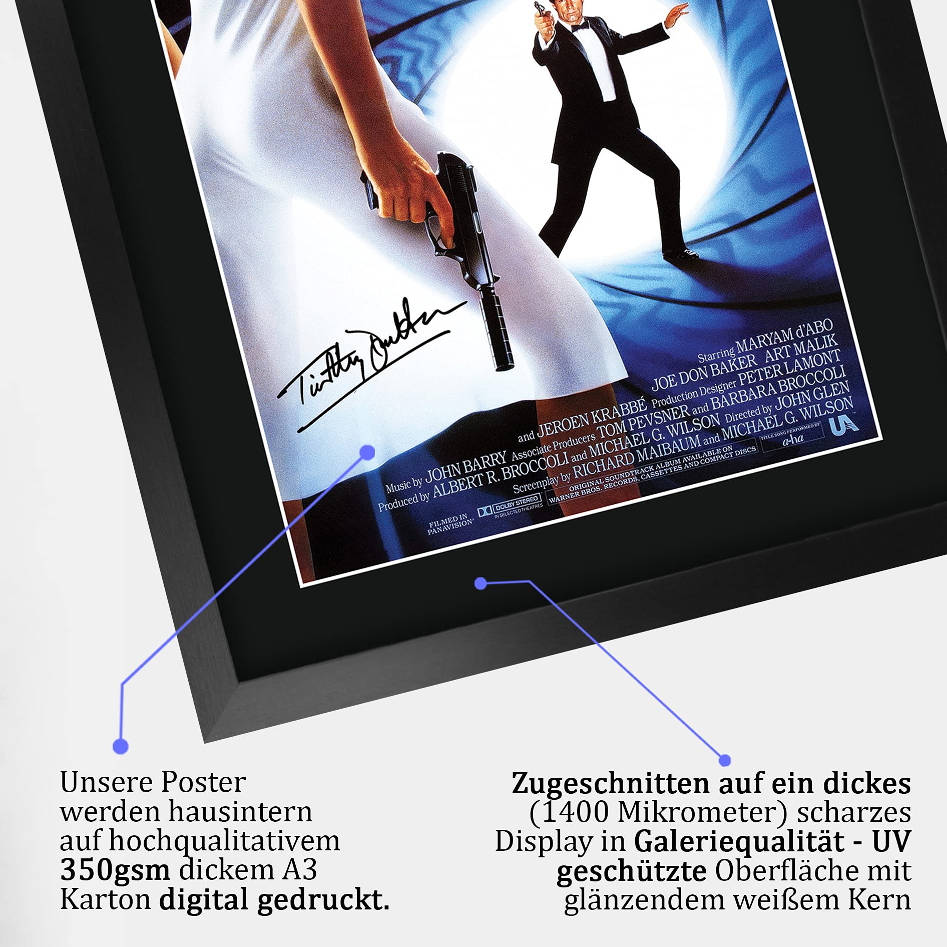 HWC Trading James Bond A3 FR - The Living Daylights Movie Poster Timothy Dalton Signed Geschenk GESTALTET A3 Printed Autogramm Film Geschenke drucken Fotobildanzeige