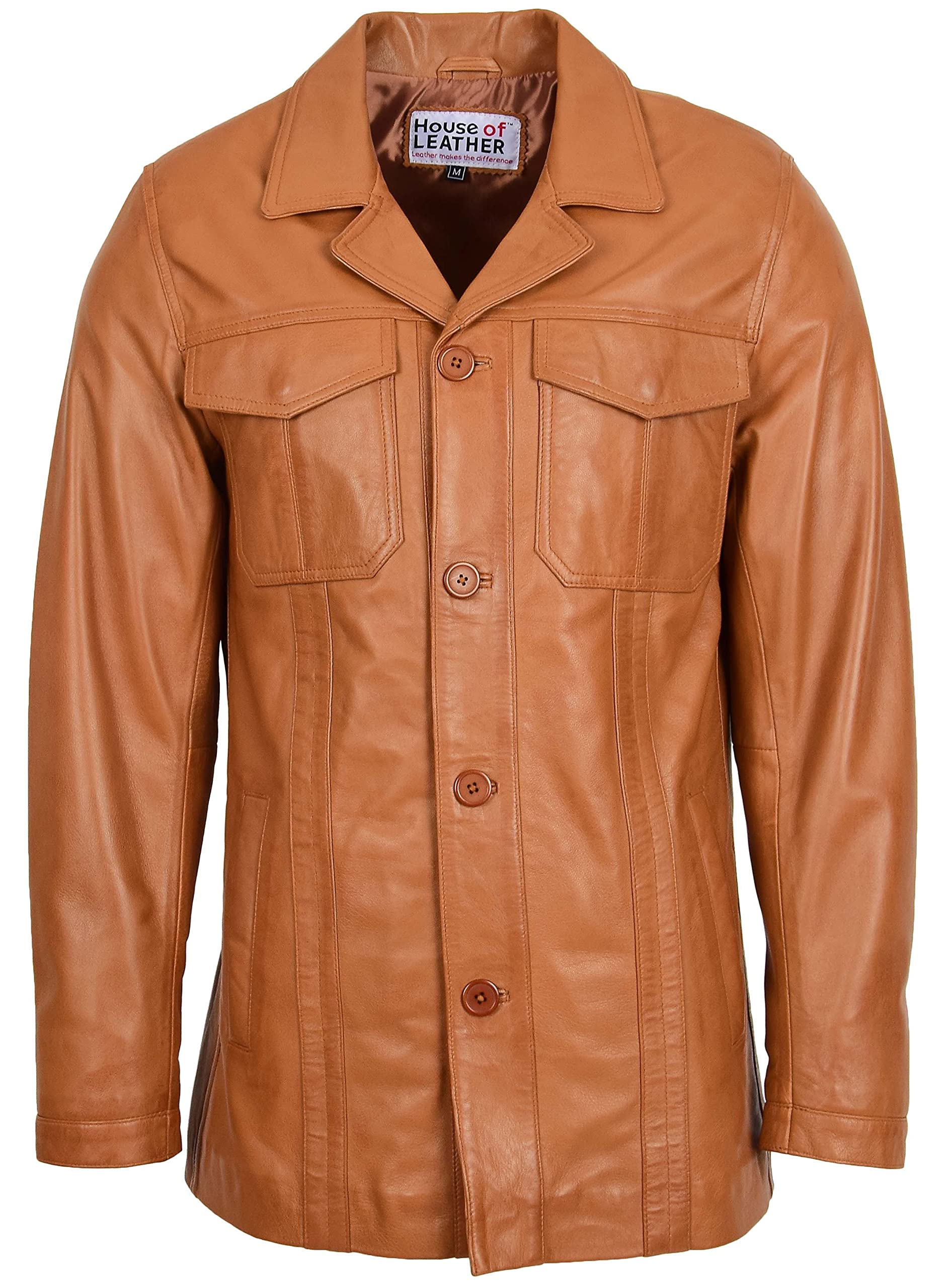 Chaqueta de piel auténtica con botones Reefer para hombre Derek Tan