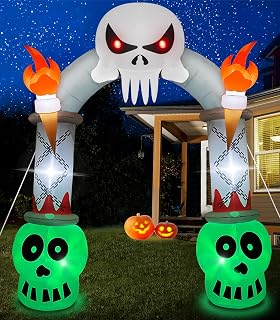 10FT Halloween Decorations Outdoor Inflatable Archway Skeleton Halloween Blow up Yard Decorations with Flashing LED Lights Inflatable Haunted House Lawn Outside Halloween Decorations