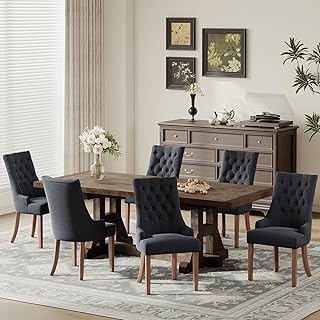 COLAMY Wingback Upholstered Side Dining Room Chairs Set of 6, Fabric Dining Chairs with Tufted Button, Living Room Chairs for Home Kitchen, Black