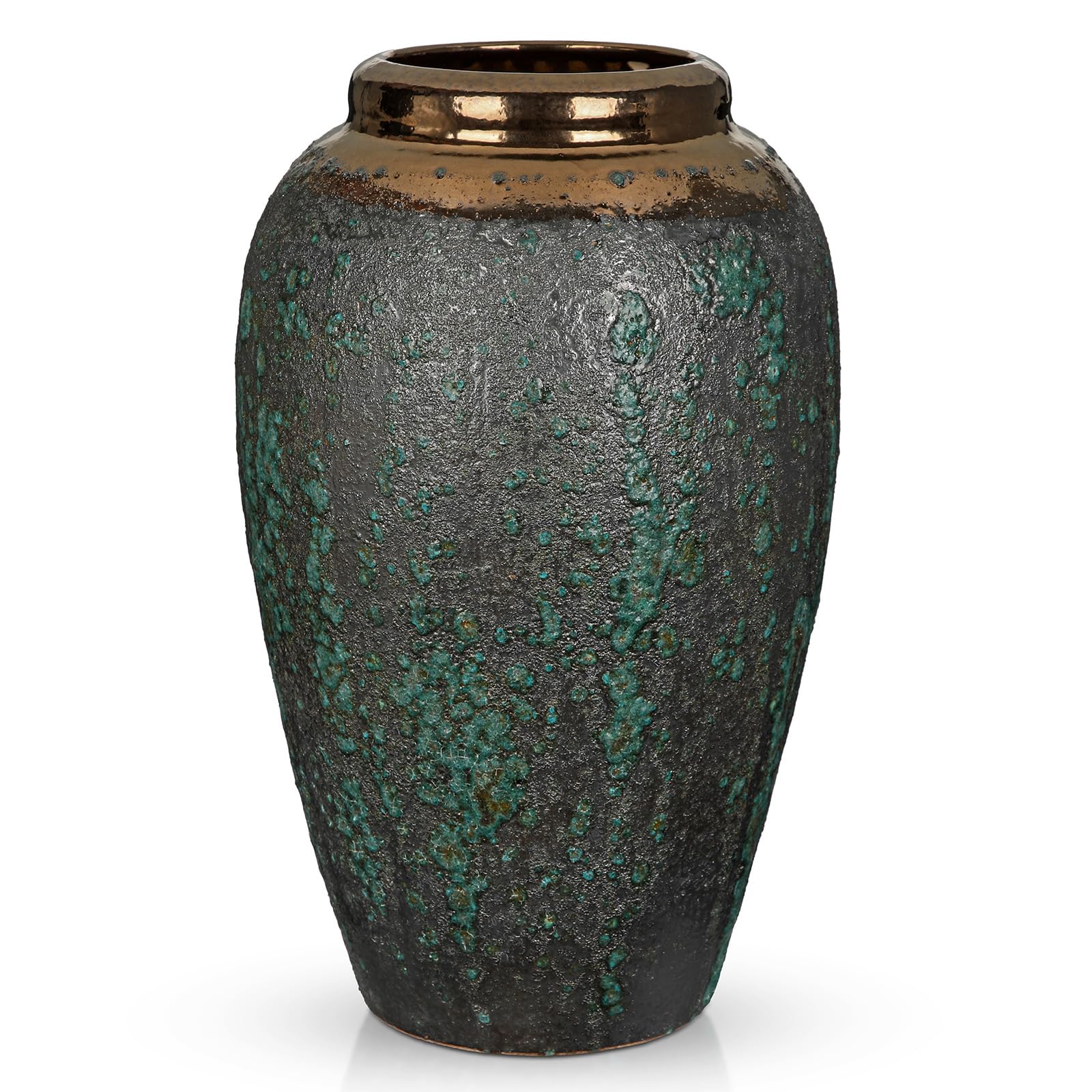 Oairse Vaso da fiori in ceramica, 30 cm, rustico, con ampia bocca in bronzo, vasi alti vintage in terracotta per casa, ufficio, soggiorno, tavolo, mensola, decorazione per caminetto