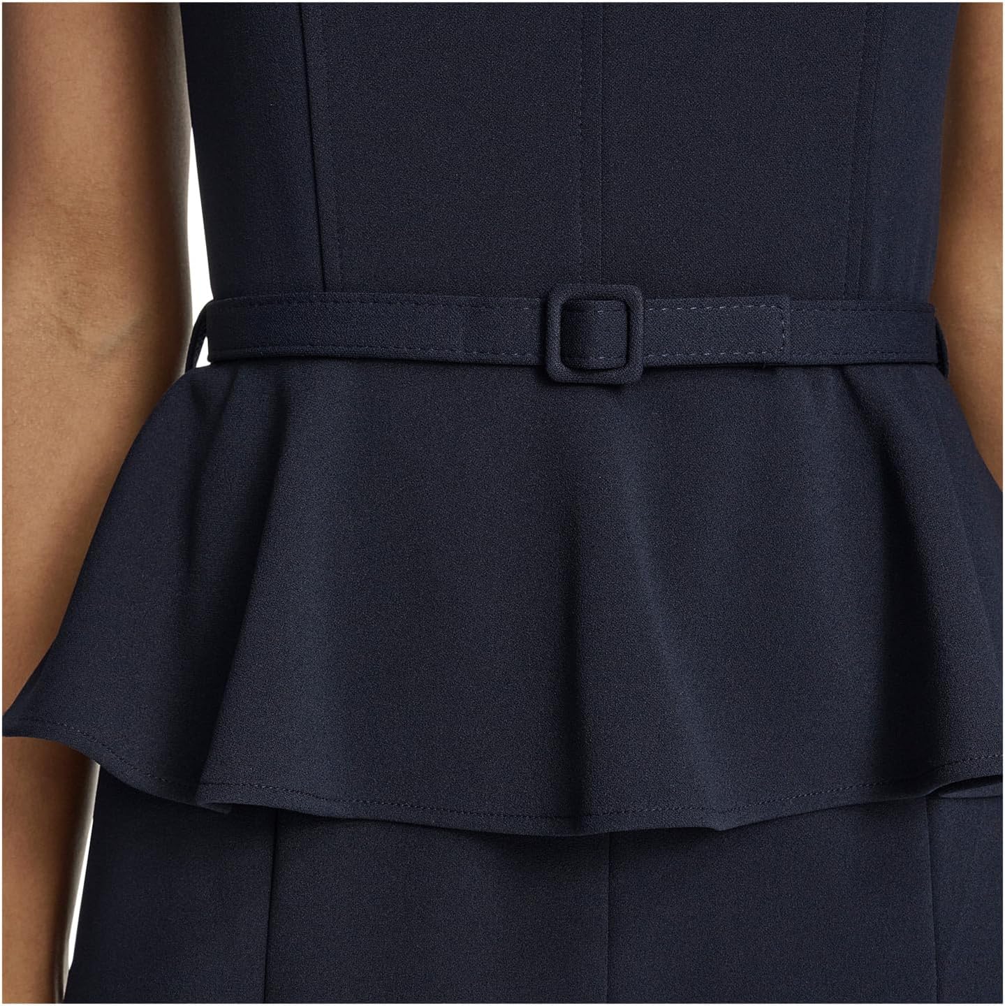 Calvin Klein Women's Sleeveless Square Neck Peplum Crepe Midi Dress