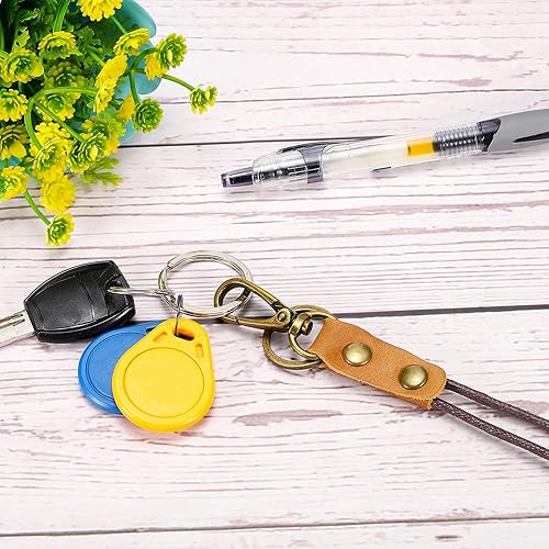 Miniatura 5 de PATIKIL Cordón trenzado de cuero de 6 pulgadas, paquete de 4 pulseras de cuerda de cuero con clip de gancho para soporte de credencial de