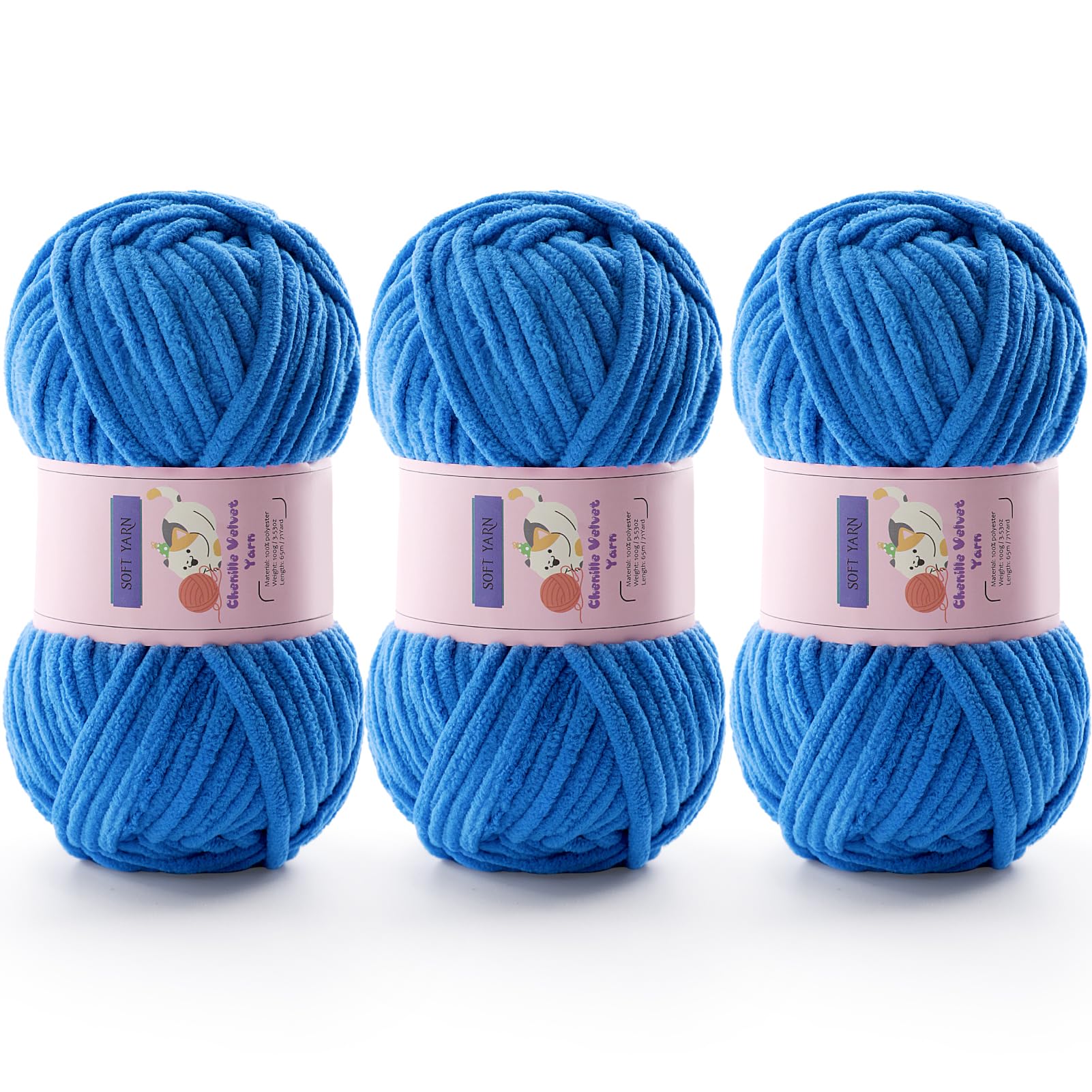 Chunky Chenille Yarn for Crocheting, #6 Blue Baby Blanket Yarn for Crochet