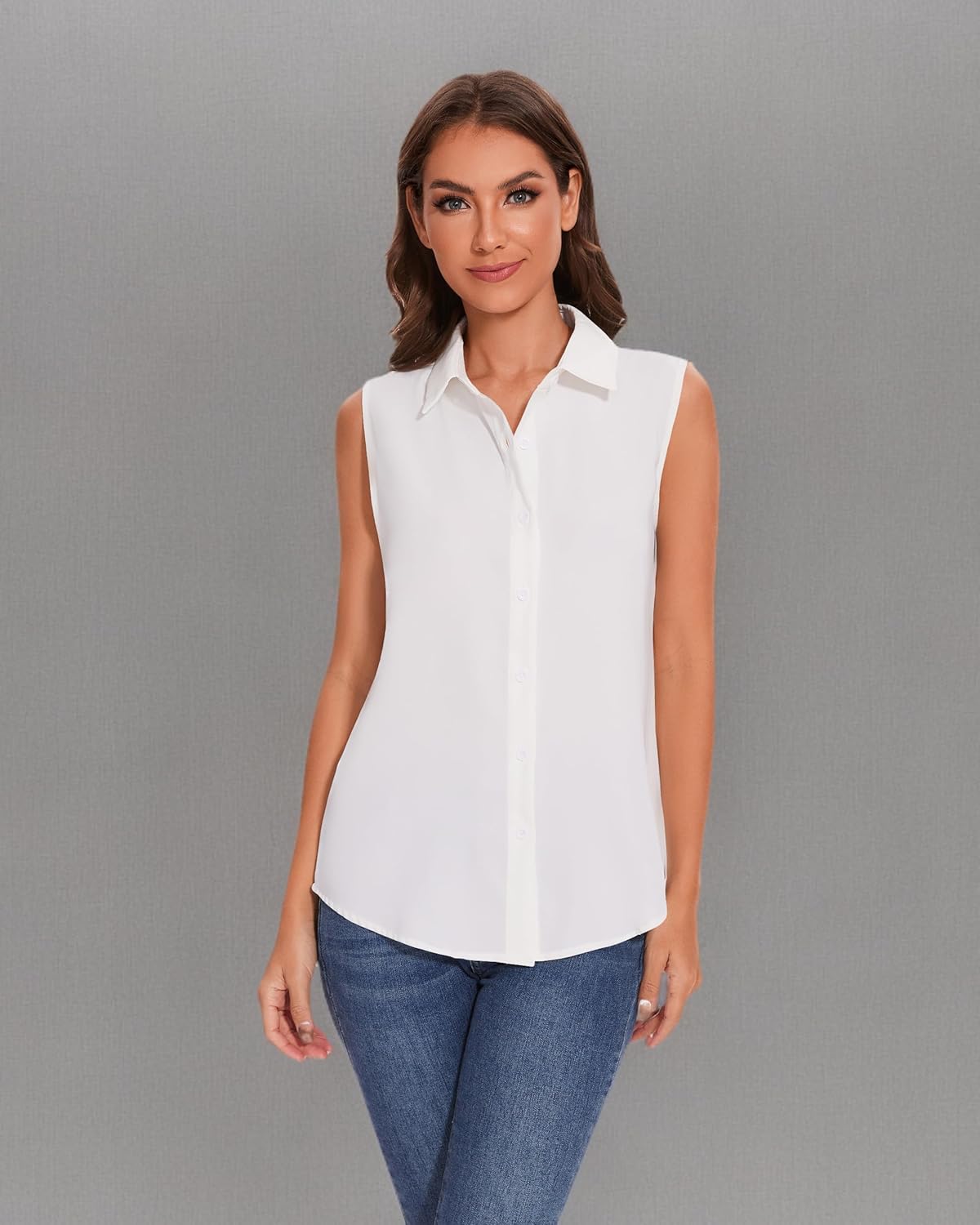 YAMANMAN Womens Sleeveless Button Down Shirt Classic Collared Blouse Basic Tank Tops Work Office Chiffon Tops - Image 7