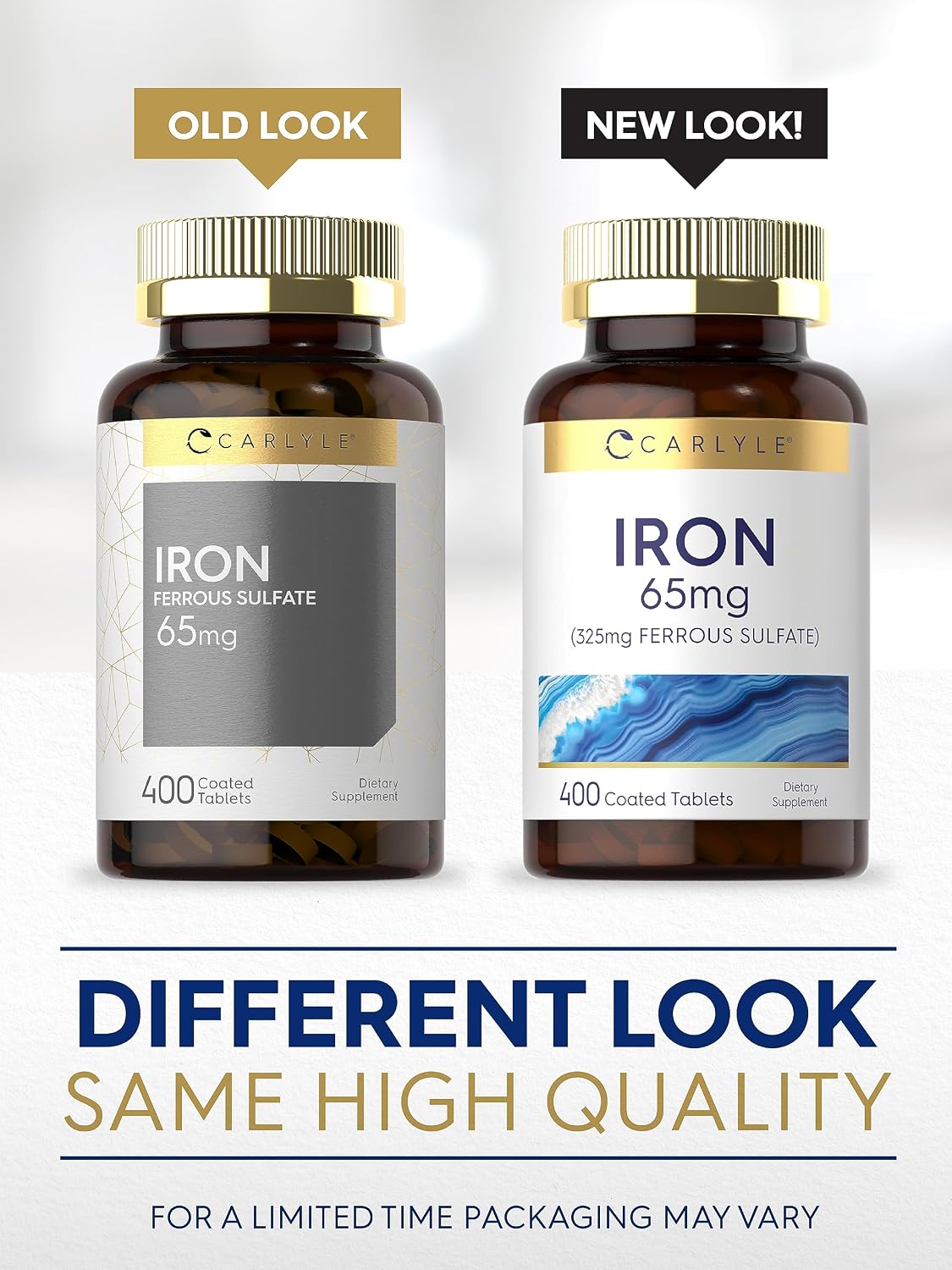 Iron Ferrous Sulfate 65 mg | 400 Tablets | Non-GMO, Gluten Free, and Vegetarian Supplement | High Potency | by Carlyle