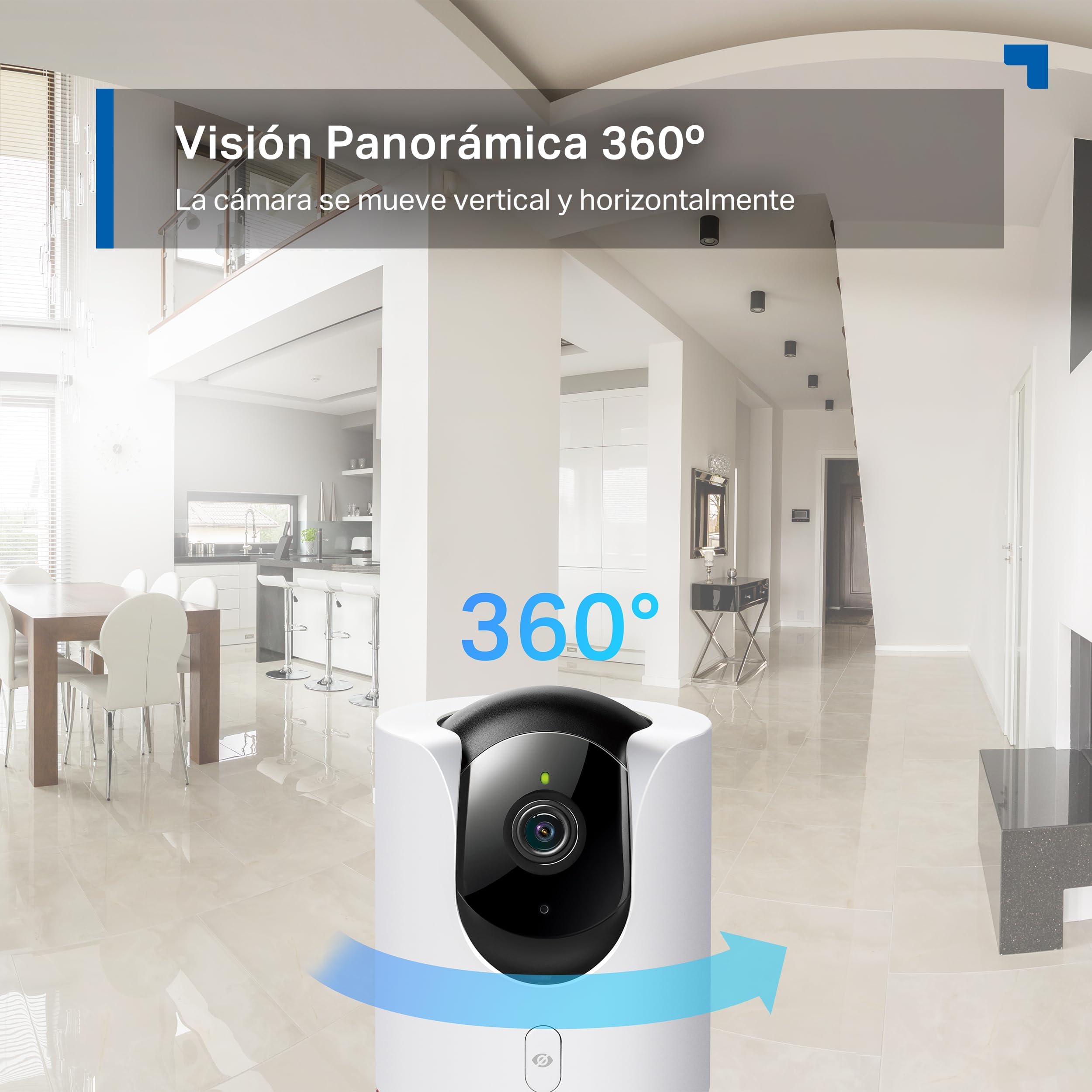 Tapo C225 - Cámara de Vigilancia WiFi Interior 360º, 2K QHD, Detección IA | Detección Movimiento, Personas, Mascotas, Llanto de Bebé y más. Visión Nocturna. Alarma Luz y Sonido. Admite MicroSD.