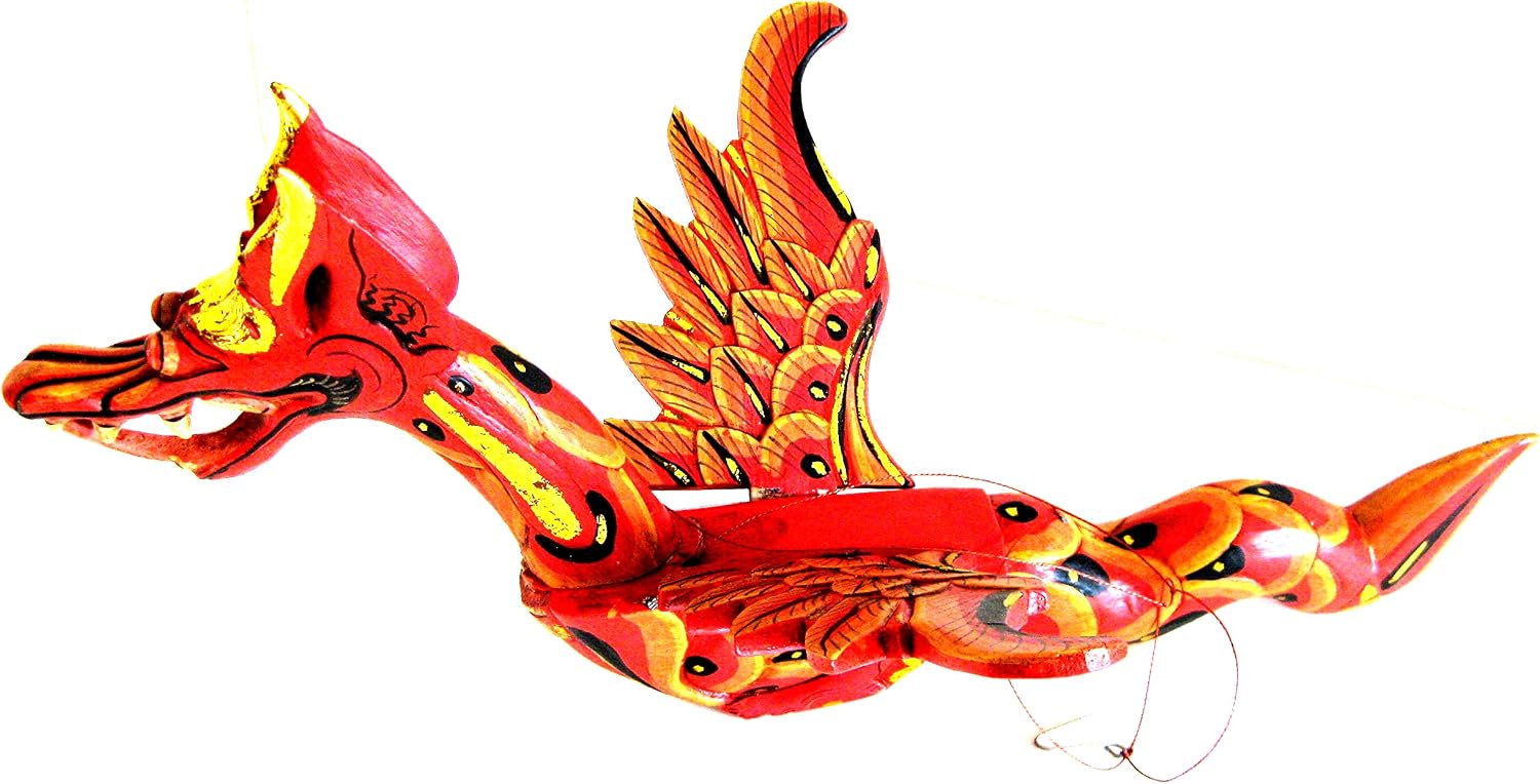 OMA Dragon Mobile Wind Chime Flying Dragon Spirit Guardian for Luck Wooden Dragon Statue Ornament Home Wall Decor Gift