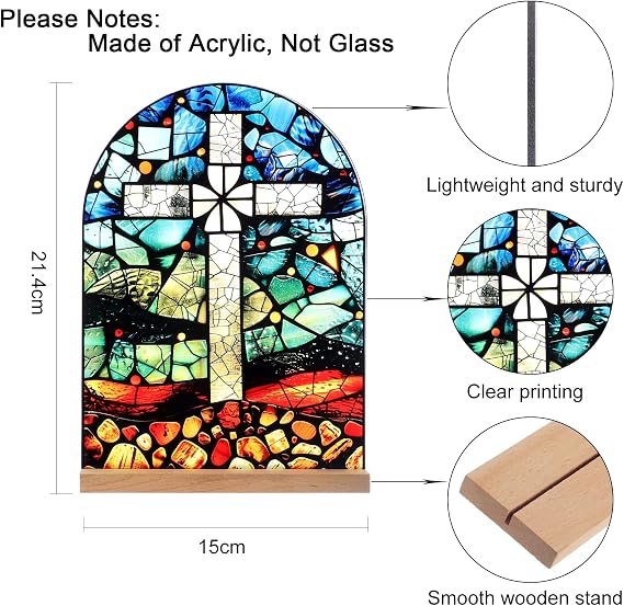 KOMI Cross Stand Catholic Ornament Statue Acrylic Desk Sign Tabletop Decor Home Altar Decor Christian Gifts