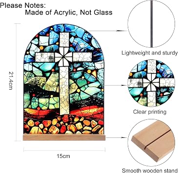 KOMI Cross Stand Catholic Ornament Statue Acrylic Desk Sign Tabletop Decor Home Altar Decor Christian Gifts