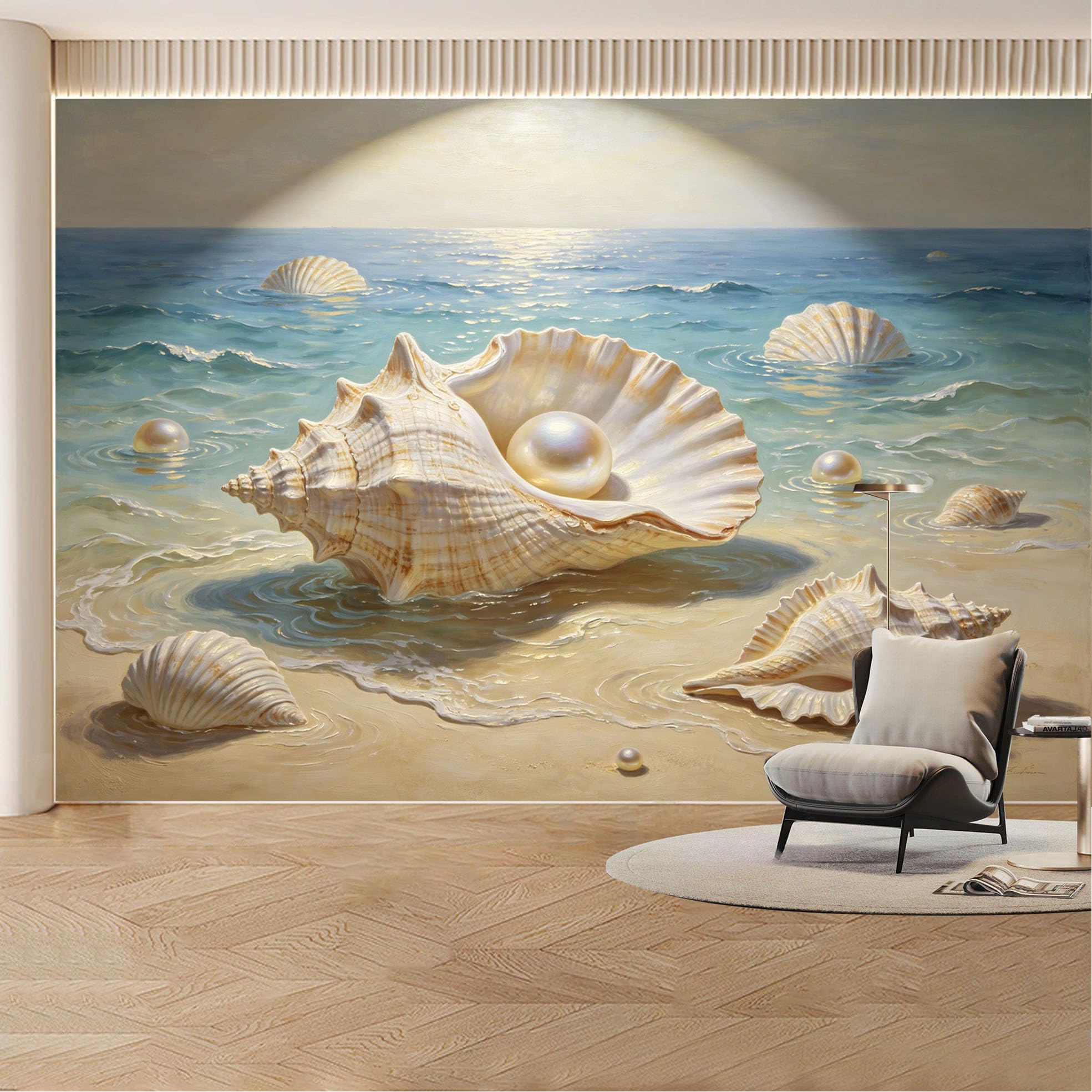 Custom Wall Mural Wallpaper Pearl Shell Ocean Landscape 3D Effect Wall Decor Tropical Sunset Removable SelfAdhesive Large Photo for Living Room， Bedroom， Office