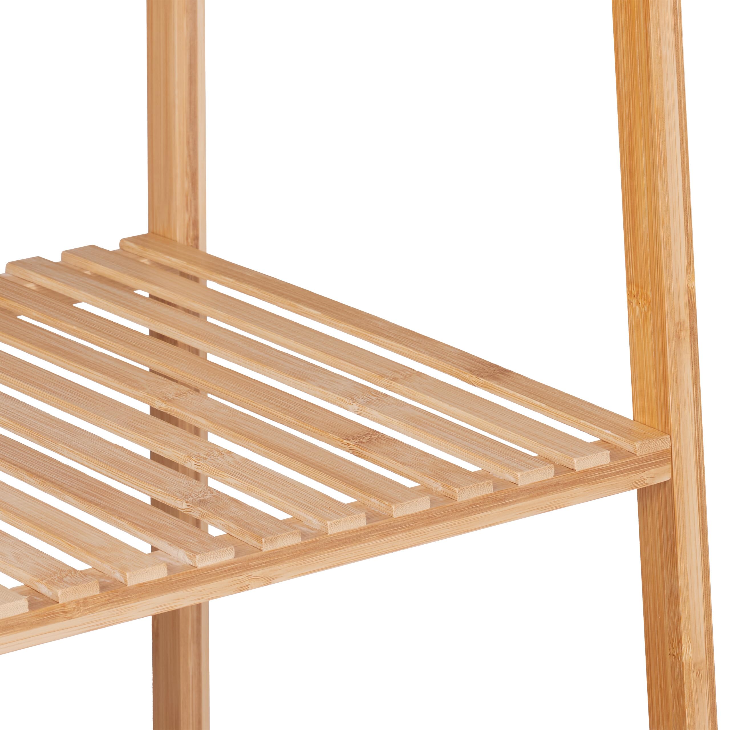 Relaxdays Appendiabiti in bambù con 3 Ripiani e 2 Ganci, HLP: 164x78x42 cm, Guardaroba Appendi Abiti, Marrone Naturale