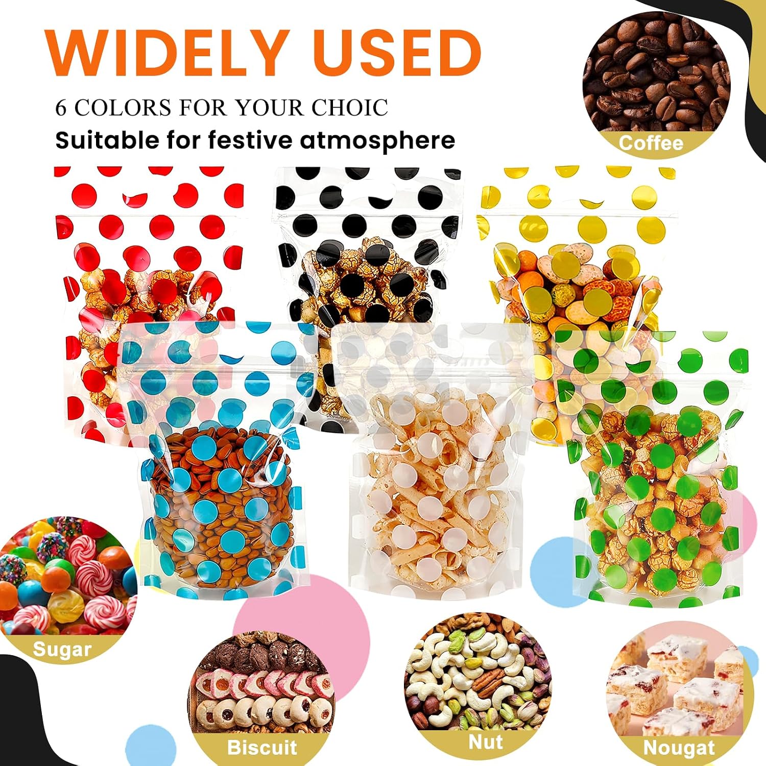 100 Pack Clear Cookie Cellophane Treat Bags, Self Sealing Red Dot Candy Cookie Bags with Seal and Handle, Resealable Food Packaging Bags for Bakery Candy Chocolate Gift Giving 6.1 x 8.8in (Black) image 5