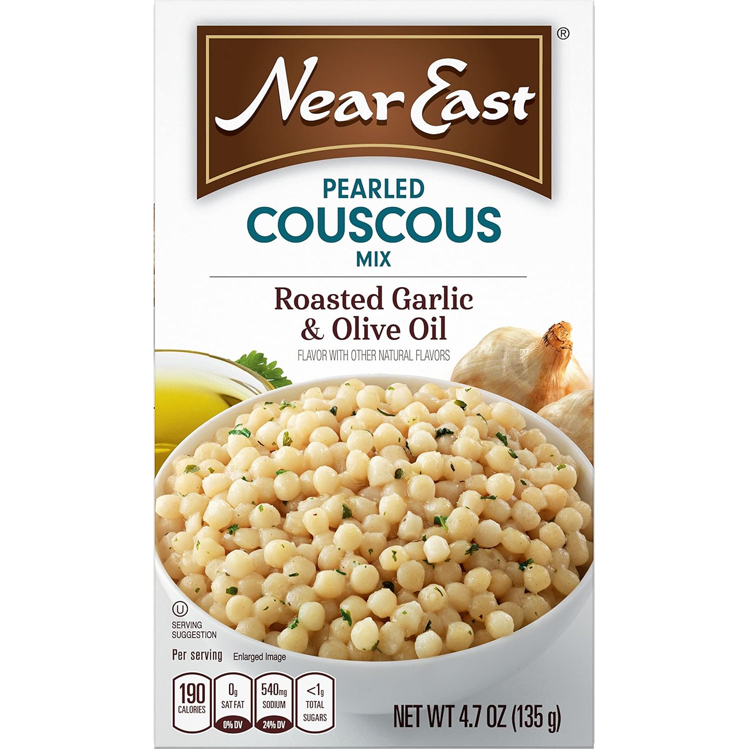 Near East Oil Pearled Couscous, Roasted Garlic & Olive, 4.
