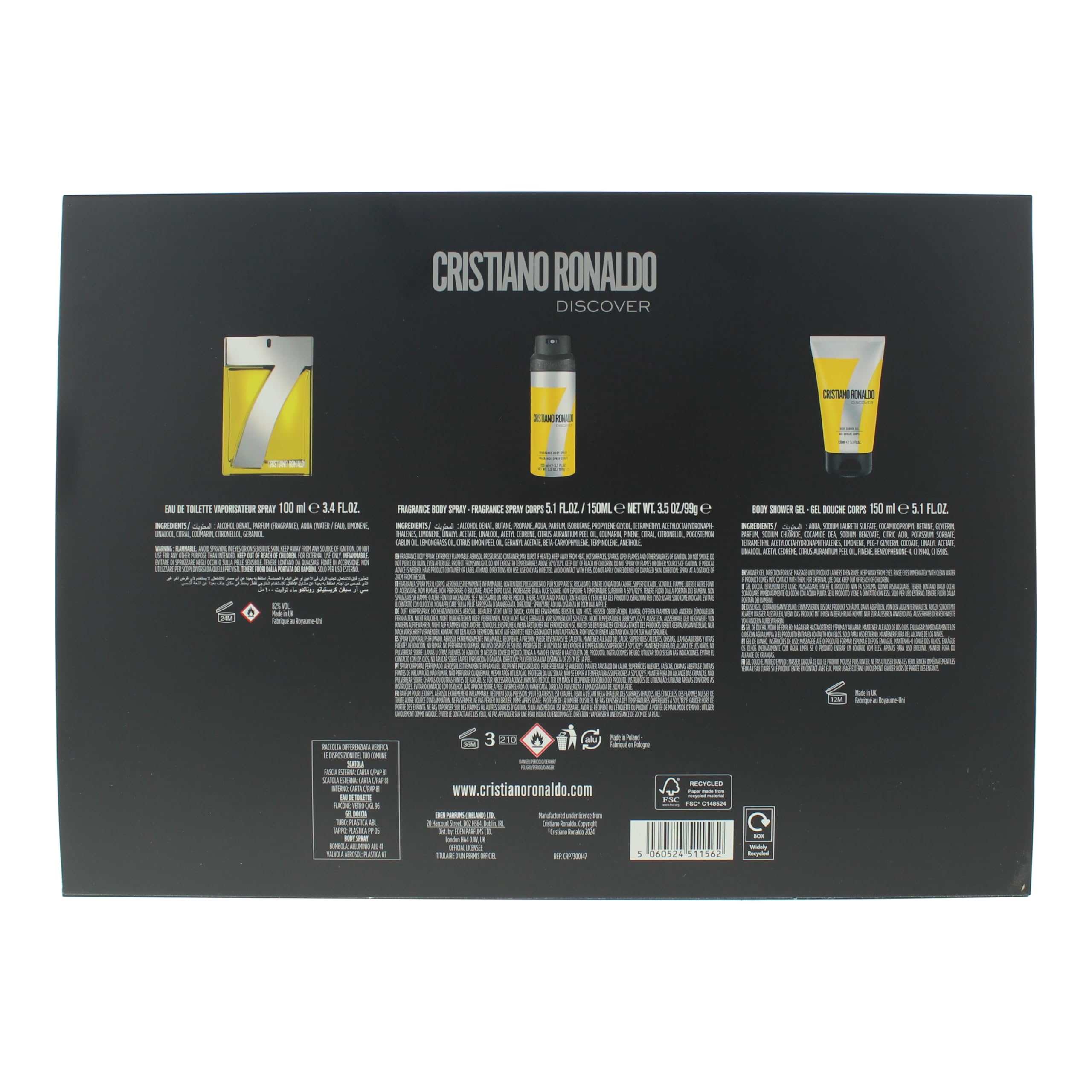 Cristiano Ronaldo Cr7 Discover Gift Set Edt + Shower Gel + Body Spray für Damen und Herren, ideal für einen langanhaltenden Duft, mit 100 ml