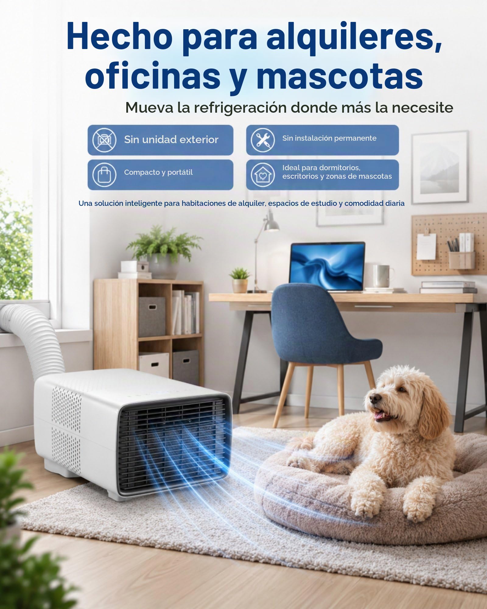 Aire Acondicionado para Habitación Pequeña, No Requiere Unidad Exterior ni Instalación Fija, 280W, Pantalla Digital, 1-12H Timer, Frío Aire Seco Ventilador