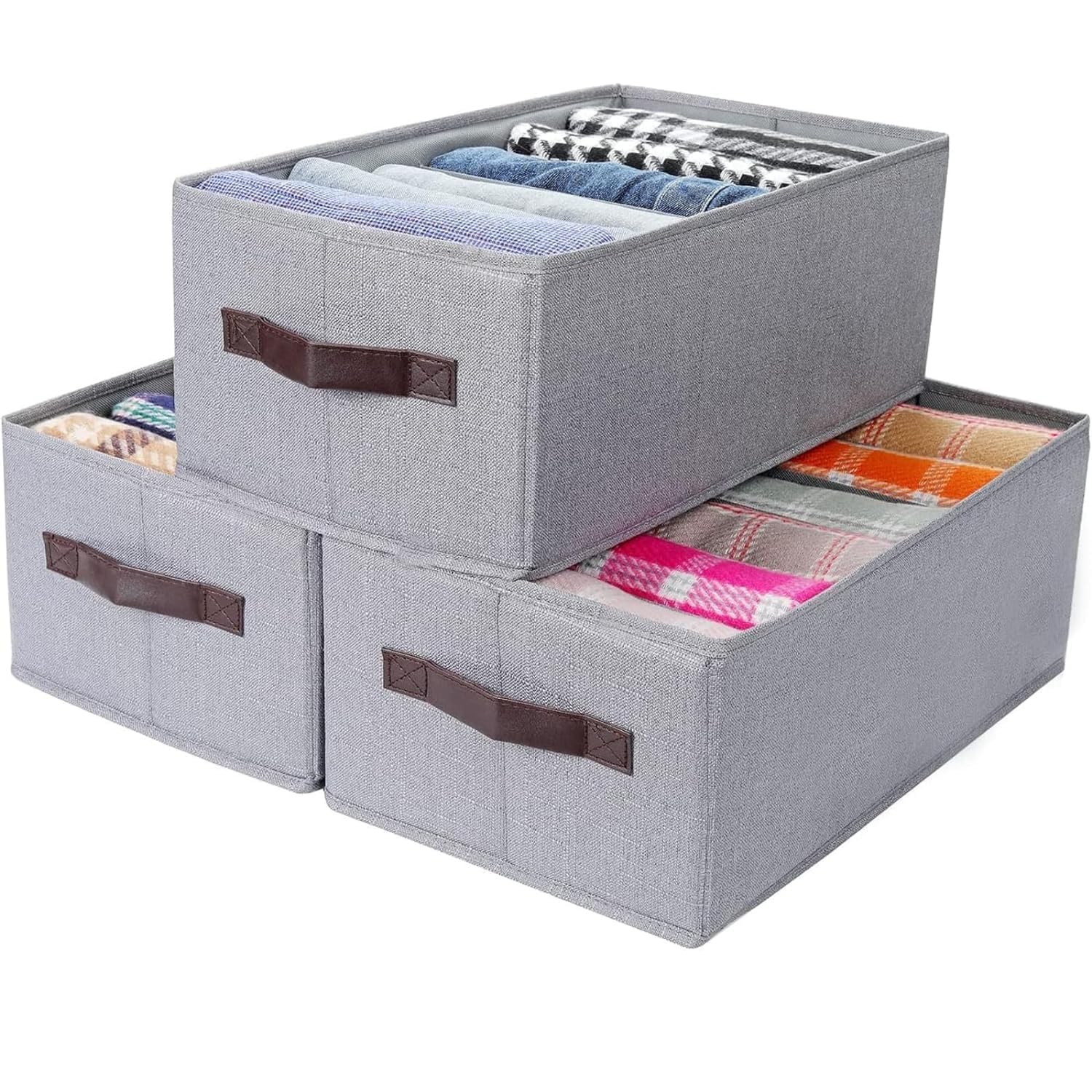 Mulitple Compartments Foldable Jeans, T-Shirt, Pant Organizer; Clothing Storage Solution for Wardrobe Organization & Clothes Management (6 Compartment (pack 0f 3), Grey)