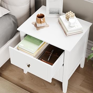 FOREHILL Bedside Tables Pack 2 White, Bedside Tables with 2 Drawers