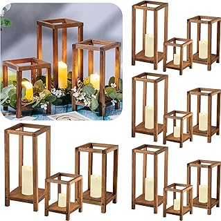 Sliner 24 Pcs Wedding Lantern Centerpiece Set Include 12 Rustic Wooden C...