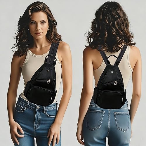 Miniatura 2 de EVANCARY Bolso bandolera pequeño para mujer, mochila bandolera para mujer, mochila cruzada de pecho para viajes, deportes, correr, senderismo, Negro