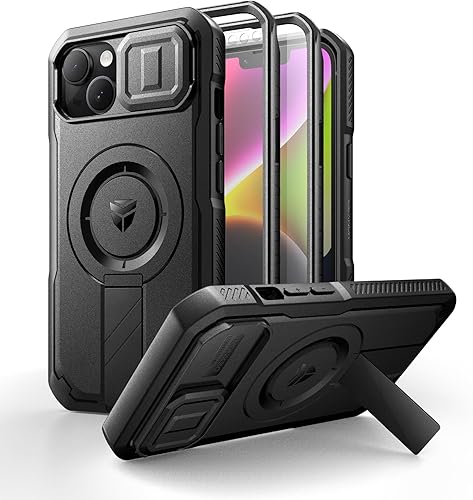Vista 67 de Dexnor - Funda para iPhone 14 Pro Max con tapa deslizante para cámara, soporte ajustable y protector de pantalla integrado, carcasa magnética Negro