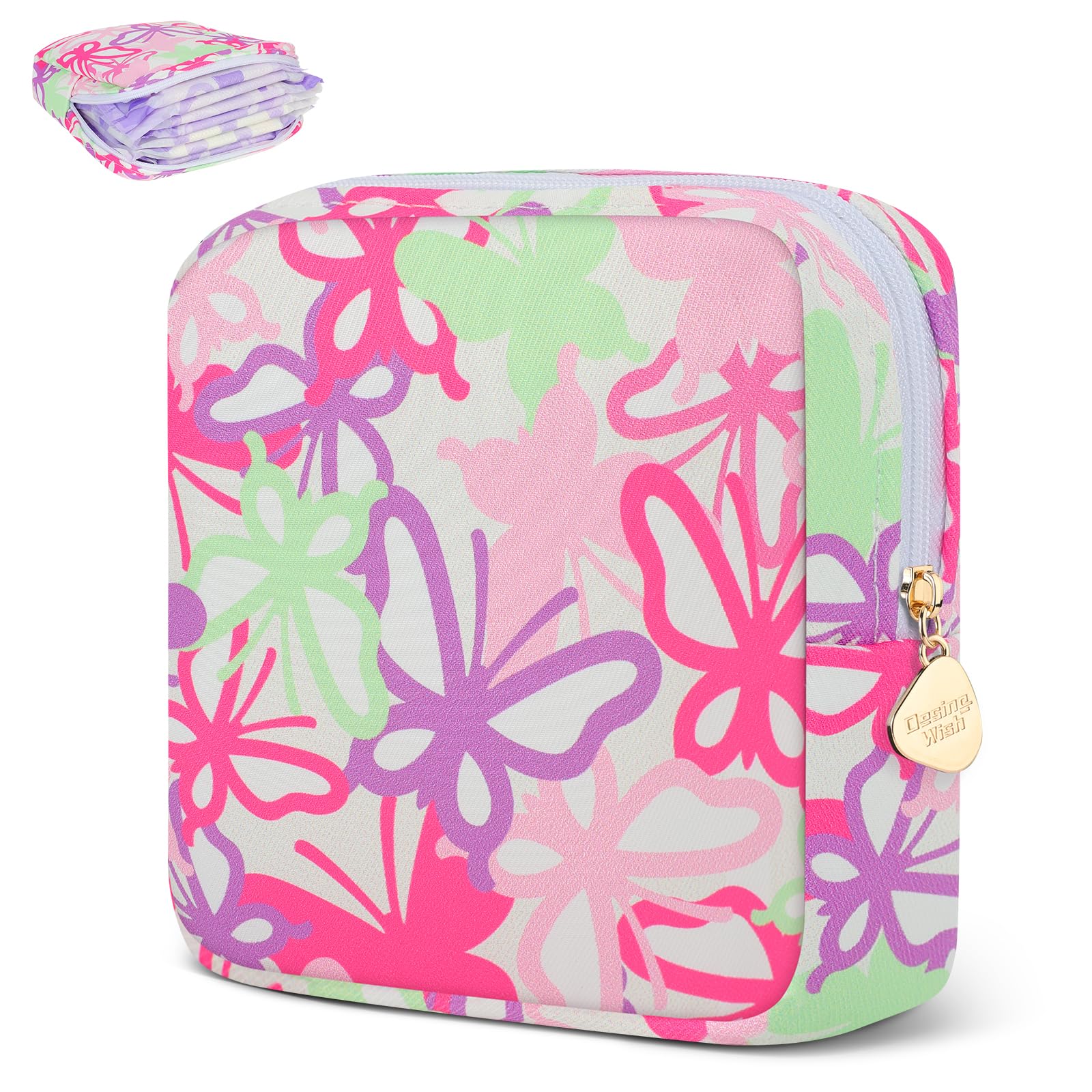 Sanitary Pad Storage Bag Portable Period Bag for Teen Pads/Sanitary Napkins/Small Tampons, Sanitary Napkin Storage Bag First Period Gifts for Teen Girls (Stacked Butterfly)