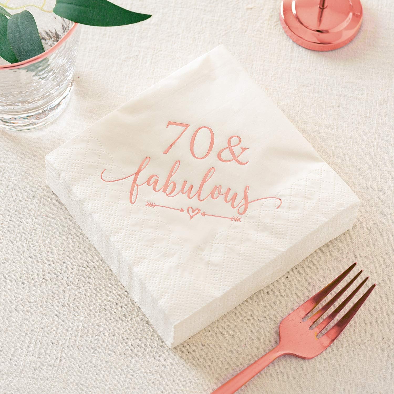 Crisky Rose Gold 70 and Fabulous Cocktail Napkins and Disposable Plates Bundle