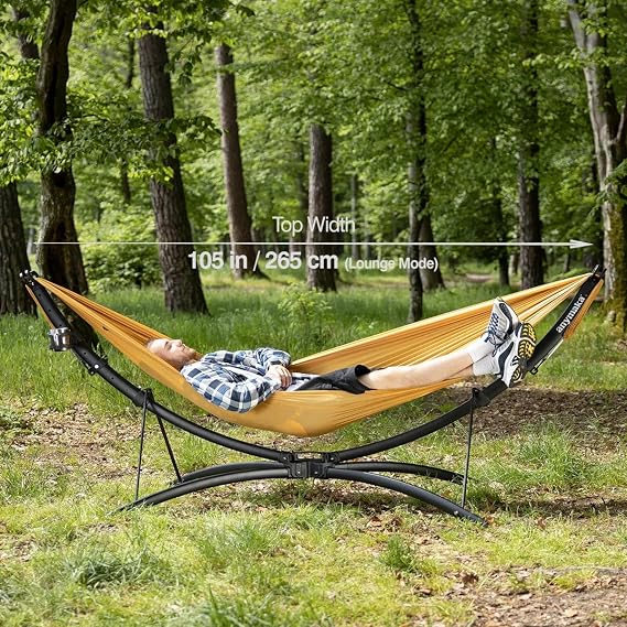 anymaka Set Up in 3 Seconds Adjustable Portable Aluminum Alloy Hammock Stand for Outside with Chair Mode & Lounge Mode up to 105'' (Hammock Set Forest Green-1)