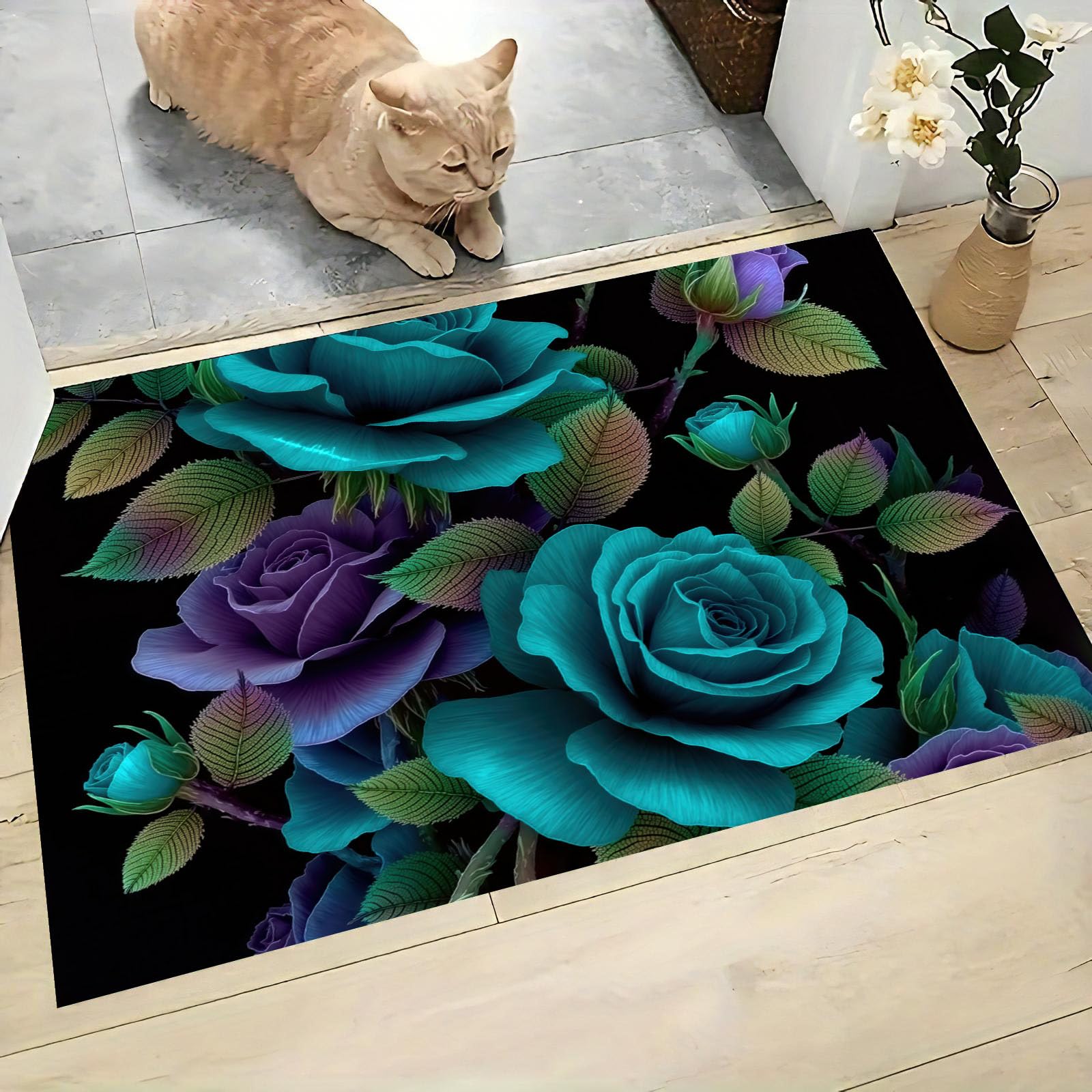 Tapis de sol pour salle de bain et cuisine au motif floral discret