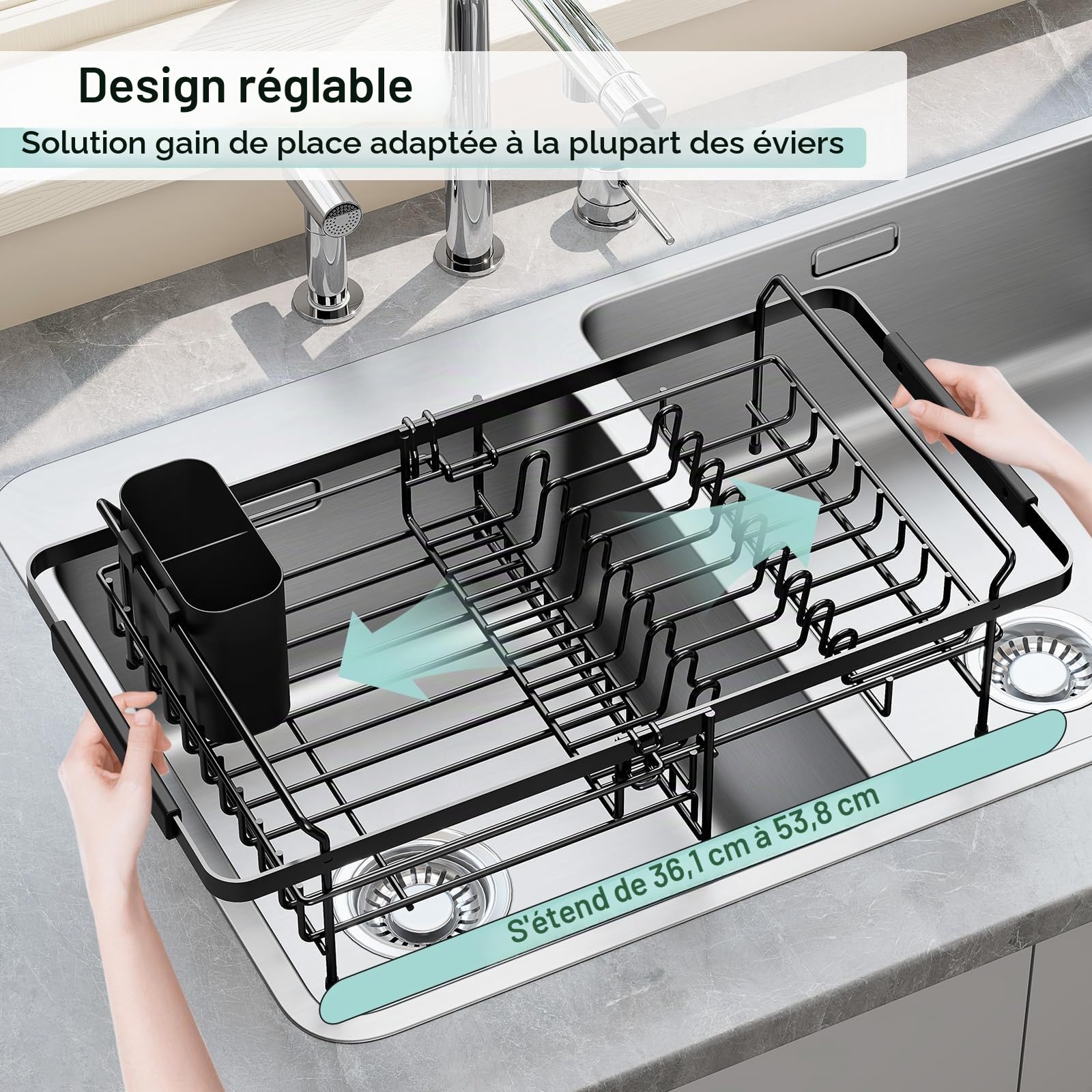 kingrack Egouttoir Vaisselle sur Évier | Extensible, Porte-Ustensiles, pour Légumes, Fruits et Assiettes