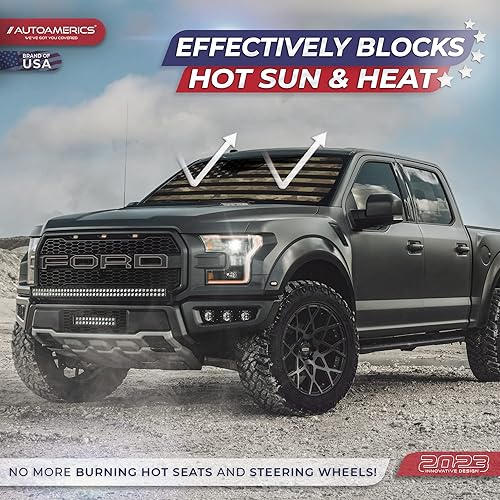 Miniatura 3 de Autoamerics Parasol para parabrisas de 1 pieza, diseño de camuflaje oscuro, bandera estadounidense, plegable, para la mayoría de los sedanes, SUV,