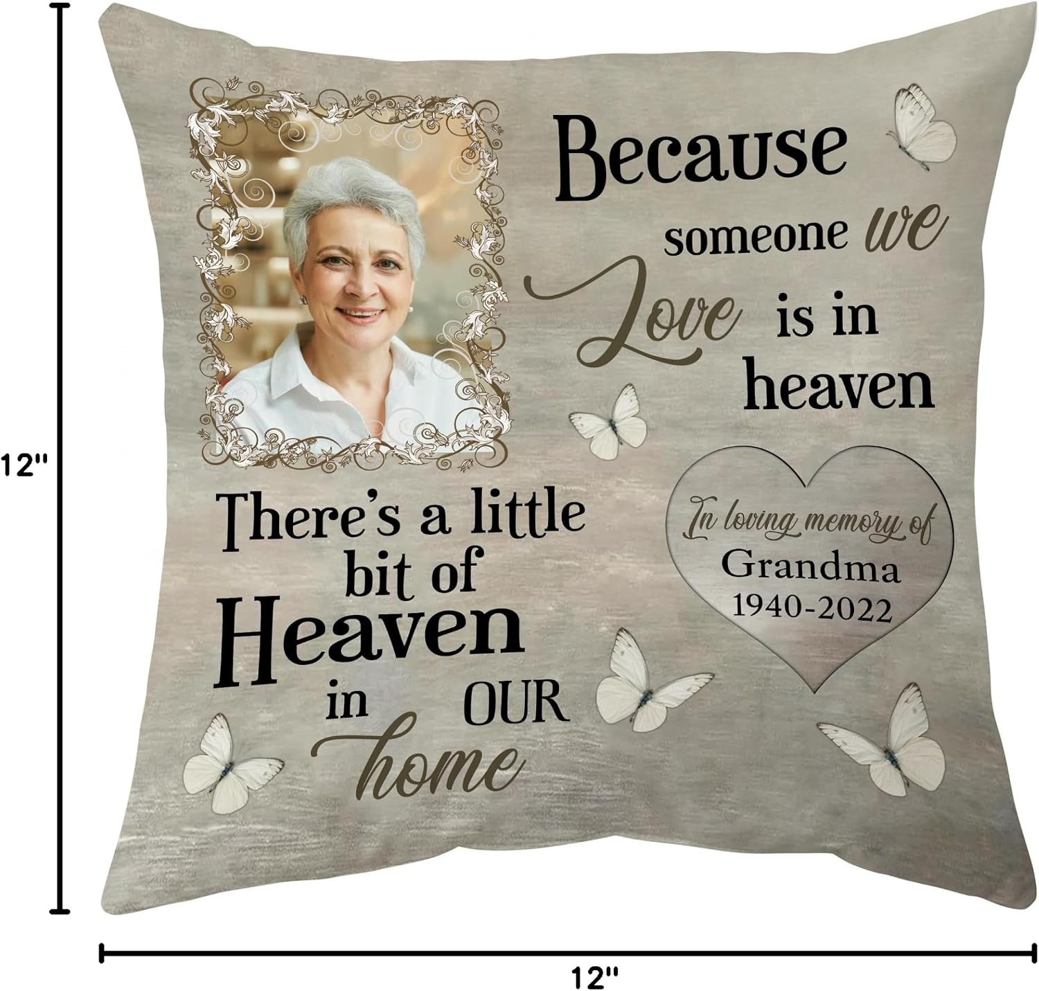Hyturtle Personalized Memorial Sympathy Pillow with Insert - 12"x12" Double-Sided Printed Custom Name Photo Sofa Home Decor Pillow for Loss of Loved Ones - Bereavement & Remembrance Gifts