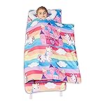 EVERYDAY KIDS Nap Mat with Removable Pillow - Unicorn Dreams - Carry Handle with Straps Closure, Rollup Design, Soft Microfiber for Preschool, Daycare, Travel Sleeping Bag - Ages 3-6 Years