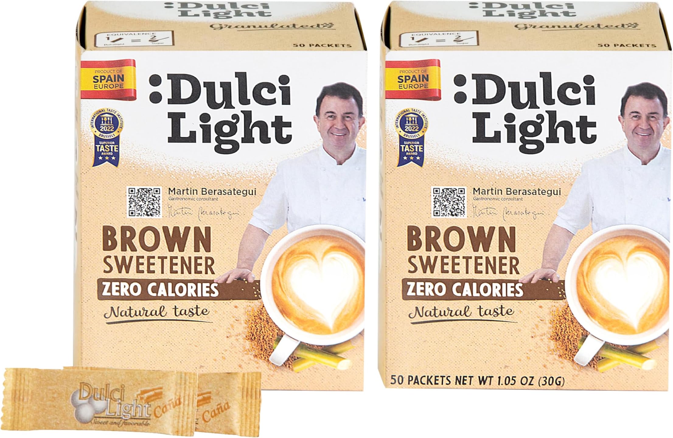 Dulci Light Brown Sweetener Sticks Zero Sugar, Zero Calorie, Zero Carb, Cane Honey Sugar Granulated, Keto Friendly, Vegan, Suitable For Diabetic | Made in Spain 0.6 Gm (100 sticks)