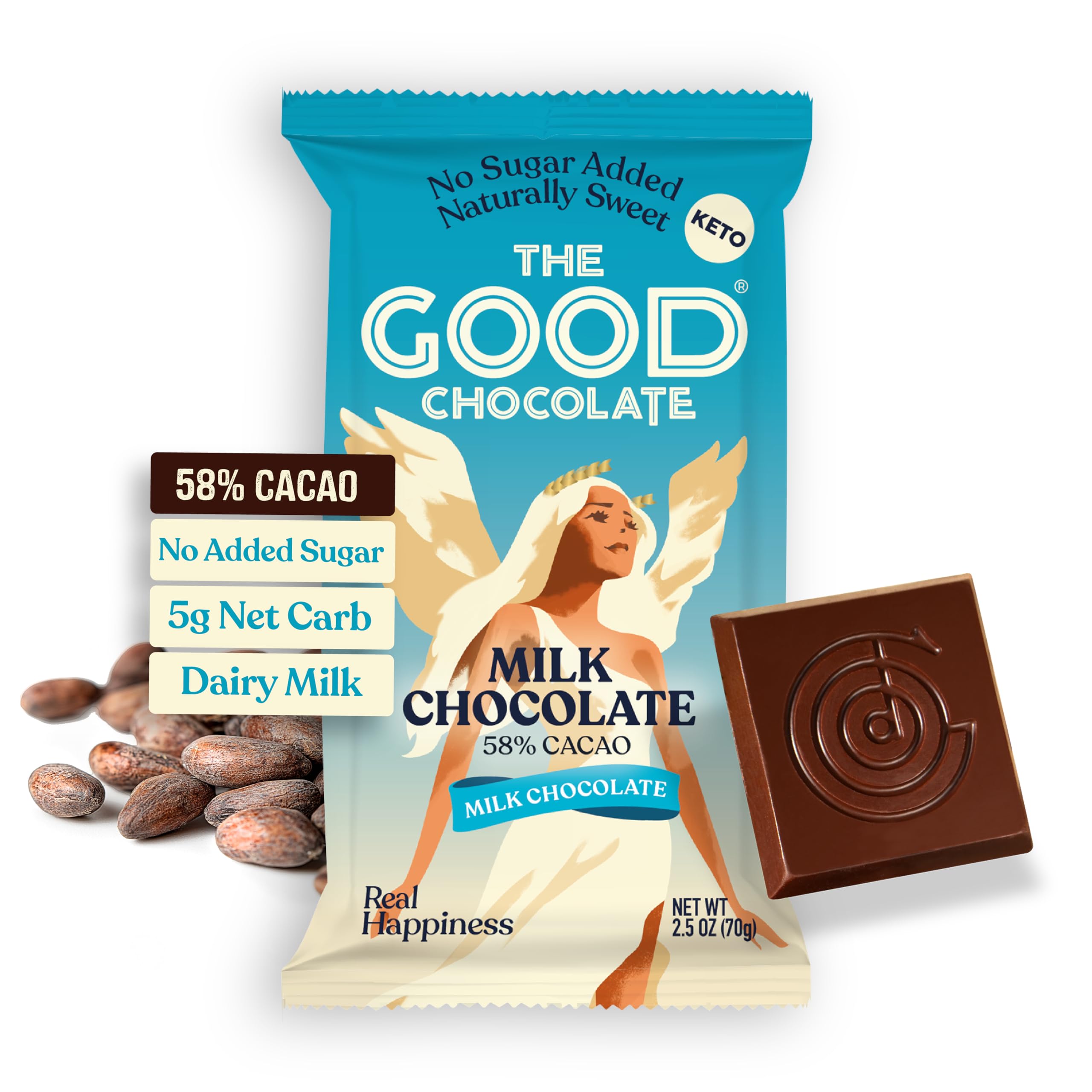 THE GOOD CHOCOLATE – Milk Chocolate Bars with 80% Less Sugar & Lower Net Carbs – Keto Chocolate Bar with Lower Calories, All Natural and Non-GMO Keto Snacks, 2.5 oz (2 Bars Starter Pack)