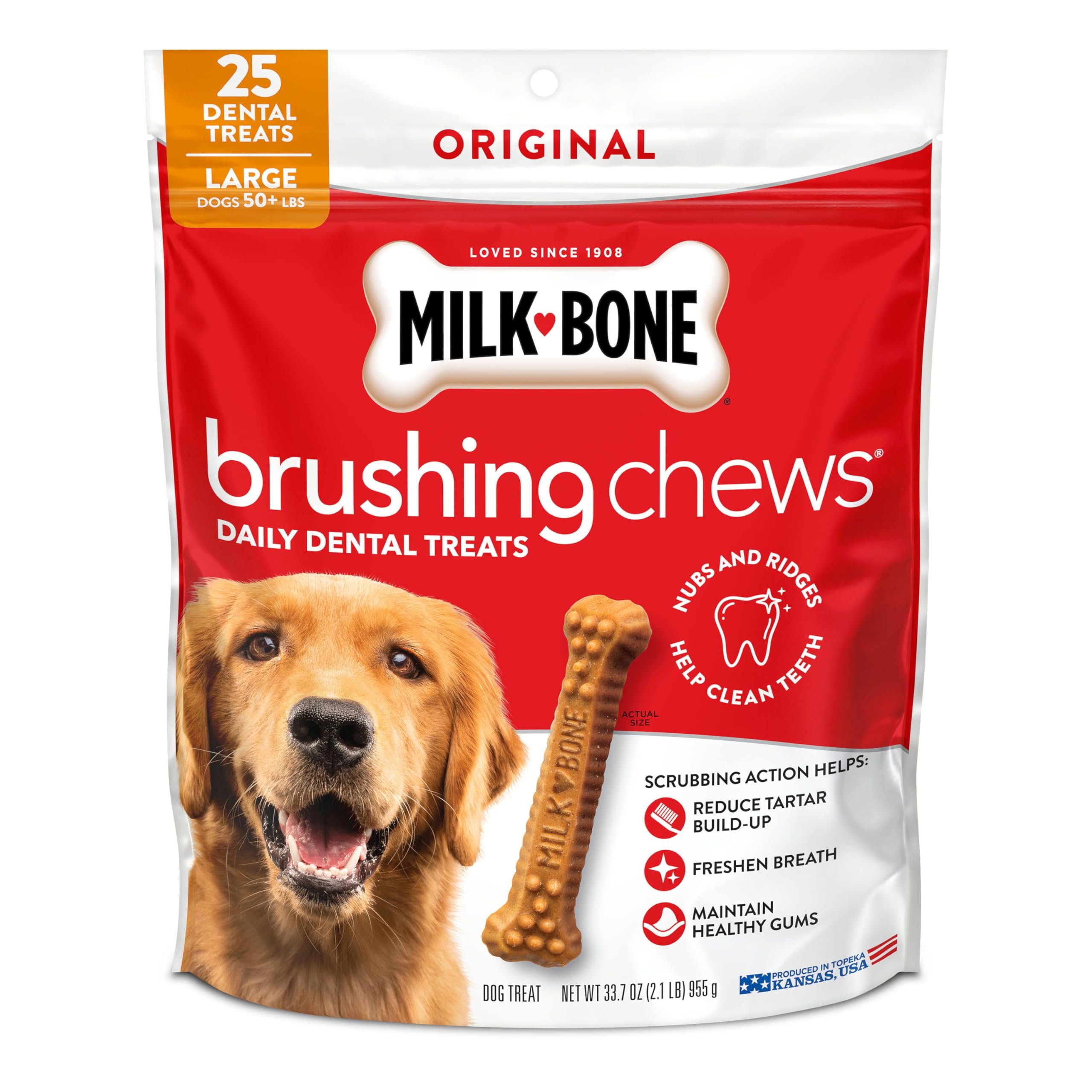Milk-Bone Brushing Chews Original Chicken Flavor Daily Dental Dog Treats, Large, 33.7 Oz. Bag