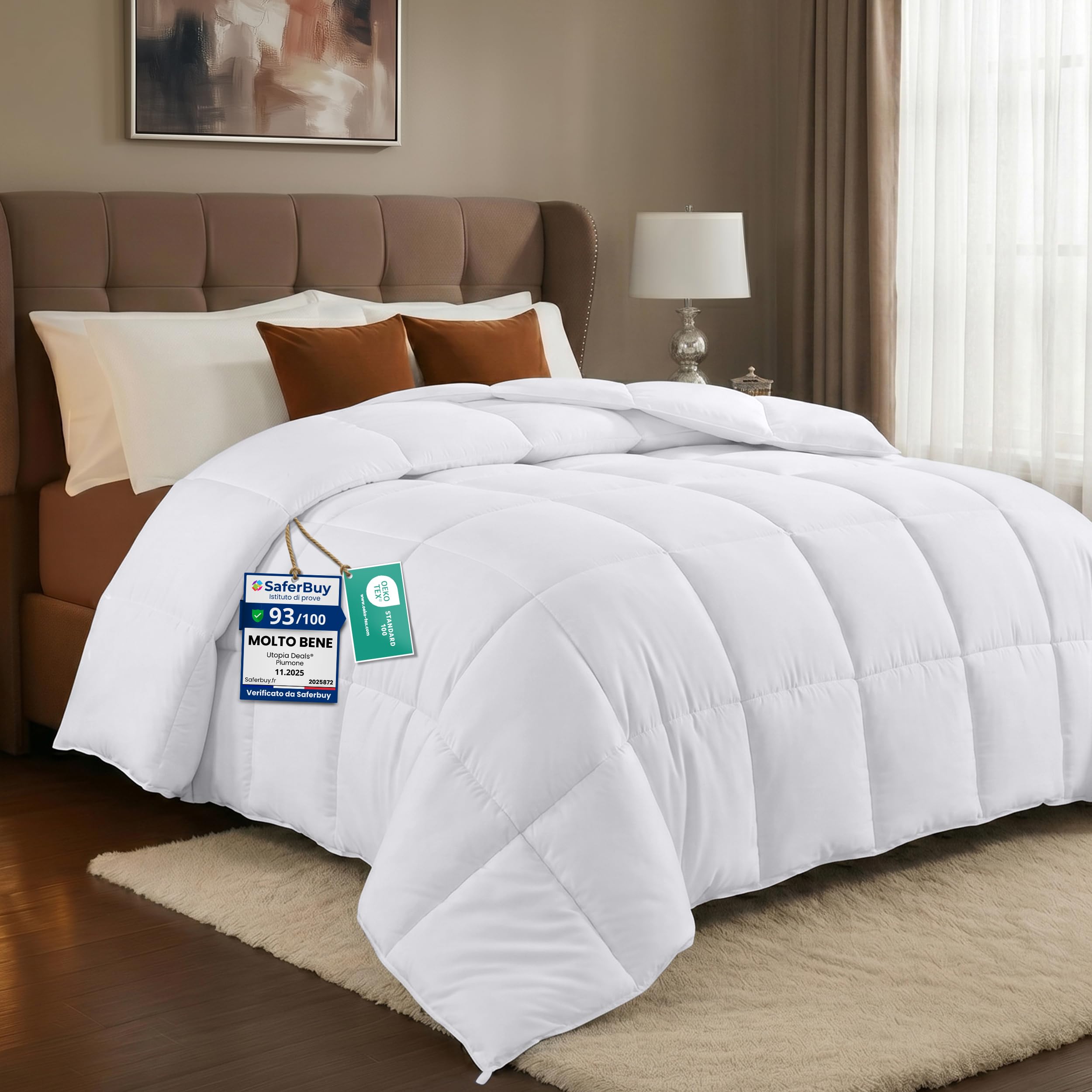 Utopia Bedding Piumone, Primavera/Estivo Piumino, Piumino Leggero, Trapunta Primavera/Estivo 100% Microfibra in Fibra Cava (Primavera/Estivo) (Bianco, 220x240 cm)