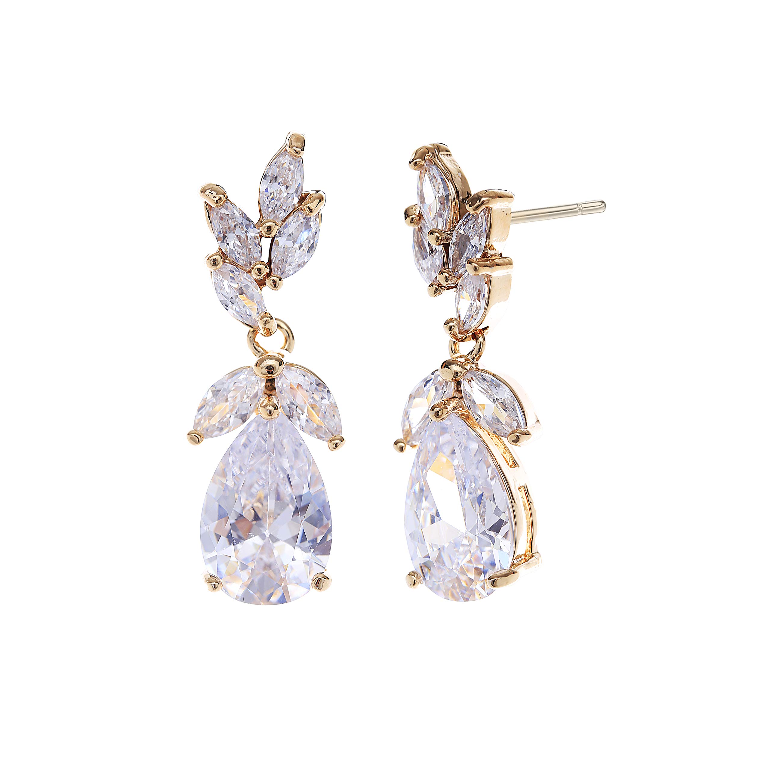 Marquise Teardrop Cubic Zirconia Cluster Earrings for Wedding Sterling Silver CZ Crystal Rhinestone Bridal Jewelry for Bride Bridesmaids Women Girls