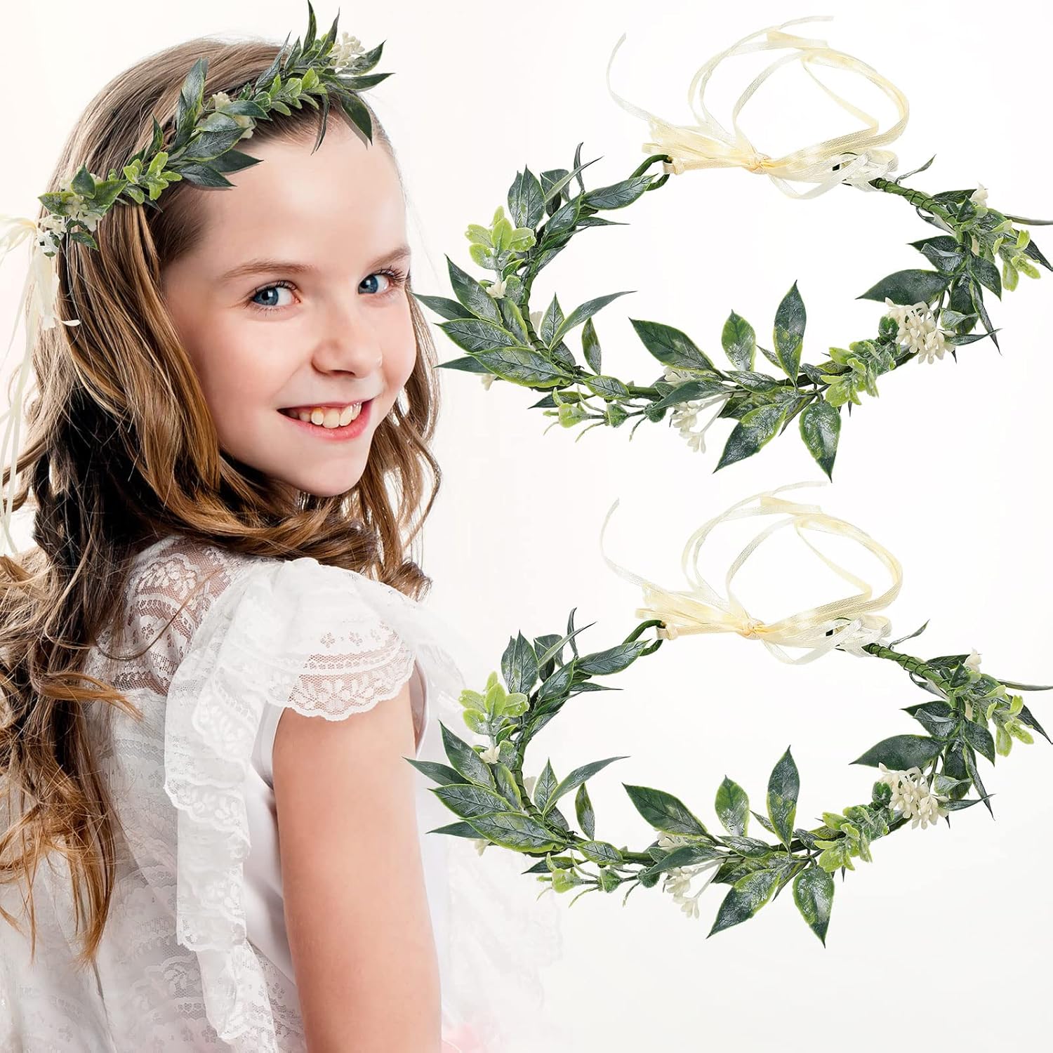 Xinnun Flower Crown for Wedding Green Leaf Hair