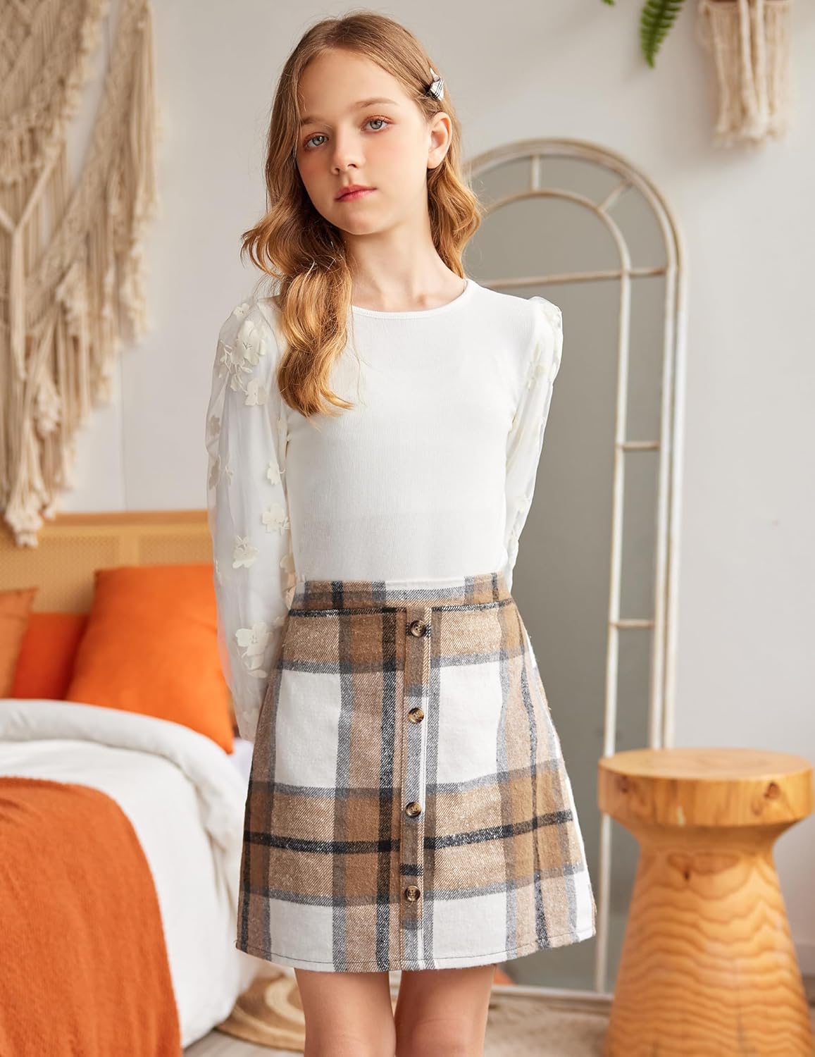 Arshiner Girl's Skirt Sets Casual Fall Outfits Corduroy Skirt and Long Sleeve Rib Knit Shirt Tops Trendy 2 Piece Clothes - Image 8