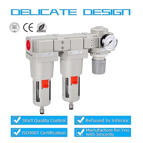 Miniatura 6 de NANPU Sistema de secado de aire NPT de 1" - Filtros de aire dobles, combo de regulador de presión de aire - Drenaje semiautomático, cuenco de
