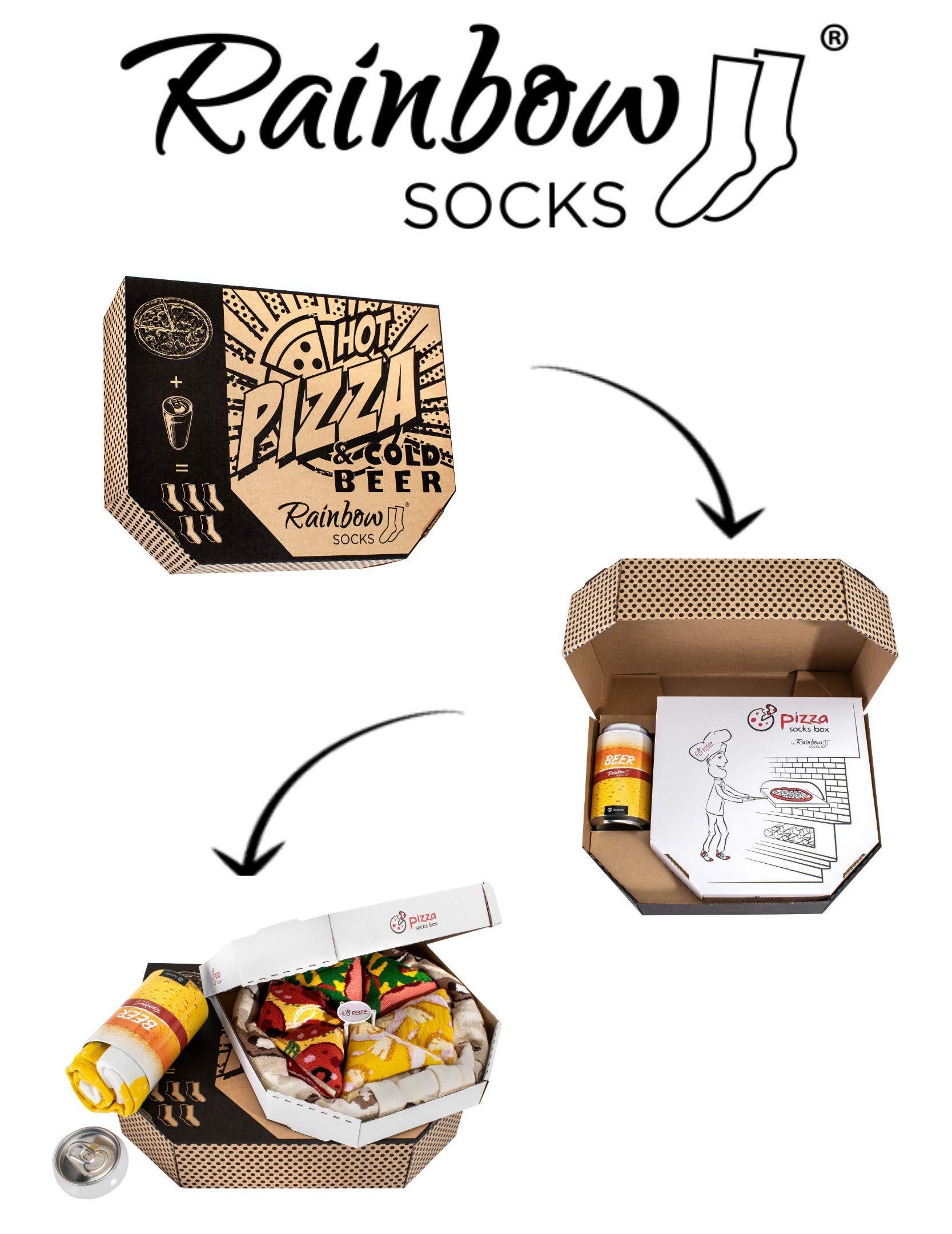 Rainbow Socks - Damen Herren Lustige Pizza und Bier Box Geschenk - 5 Paar