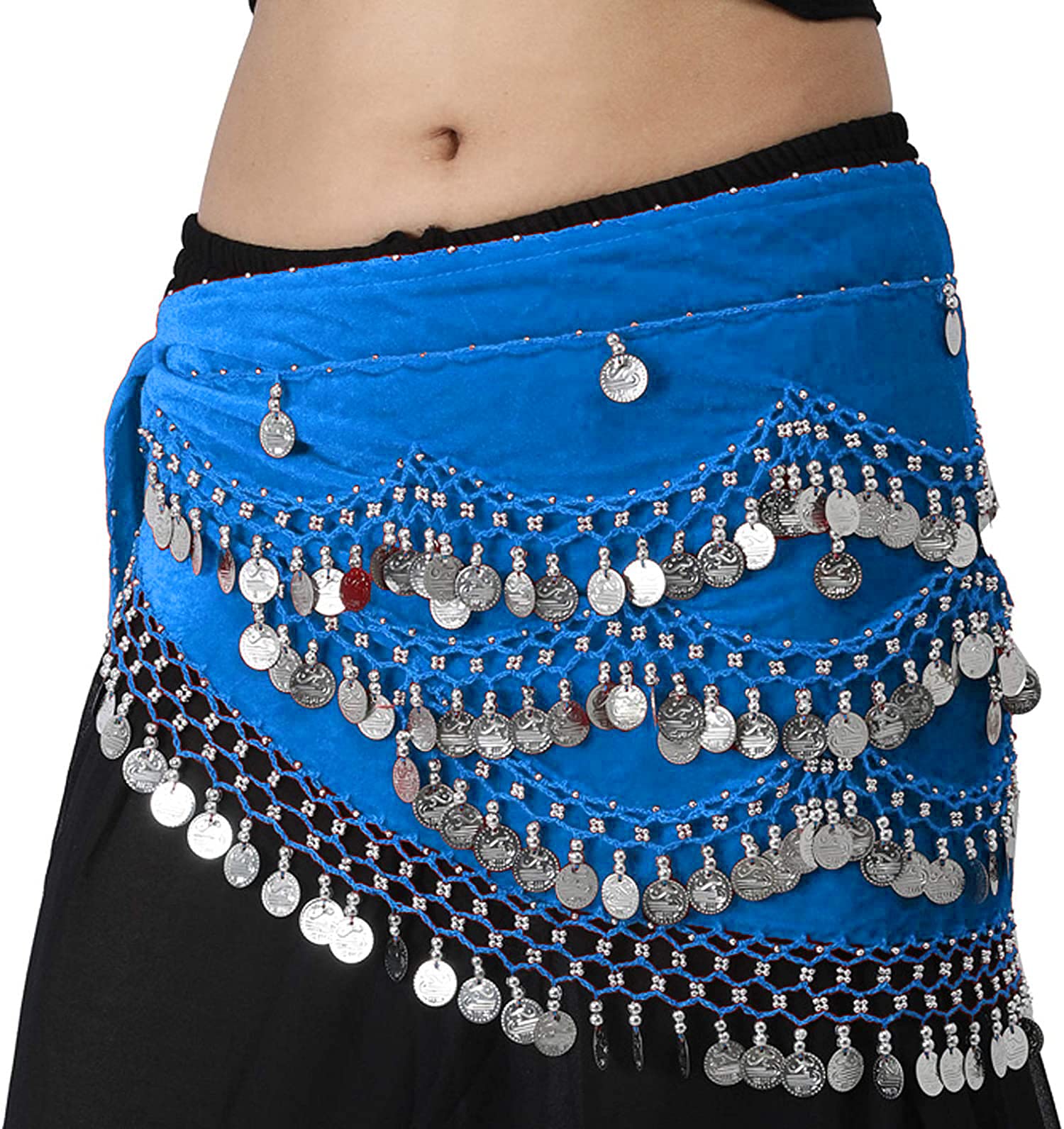 KRYPMAX Belly Dance Velvet Hip Scarf Waist Belt with 250 Silver Coins for Women and Girls-image-5