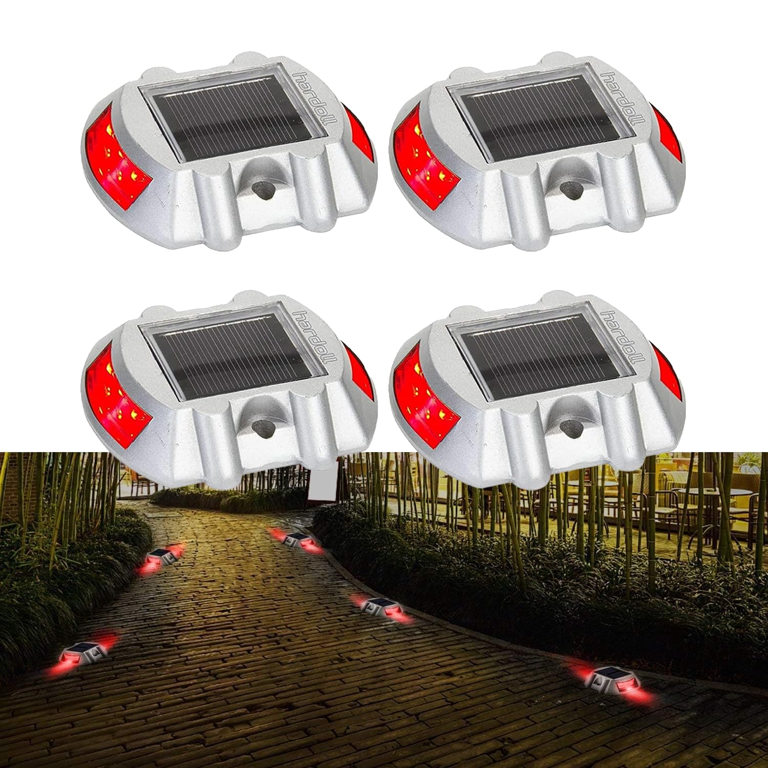 Hardoll Solar Road Stud Light for Home Rechargeable 6 LED Lamp Waterproof Outdoor Lantern Step Pathway Lights for Security Driveway (Red Flashing Pack of 4)(Metal) (B07N5ZDDC2) Amazon Price History, Amazon Price Tracker