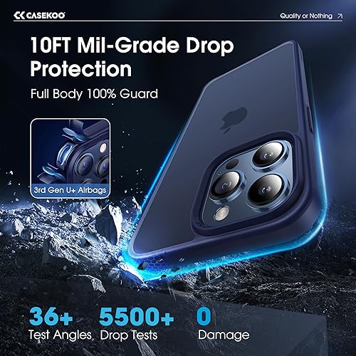 Miniatura 2 de CASEKOO Funda mate para iPhone 15 Pro, a prueba de golpes, nunca amarilla protección contra caídas de grado militar de 10 pies Funda translúcida