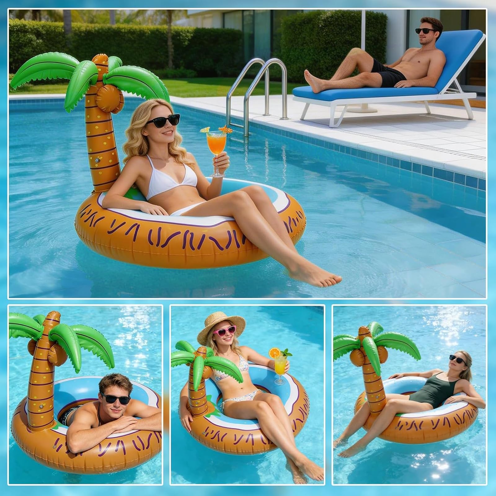 Colchonetas Hinchables para Piscinas, Flotador Piscina | Forma de Palmera, Aspecto Divertido, para Fiestas en la Playa, Junto al Mar