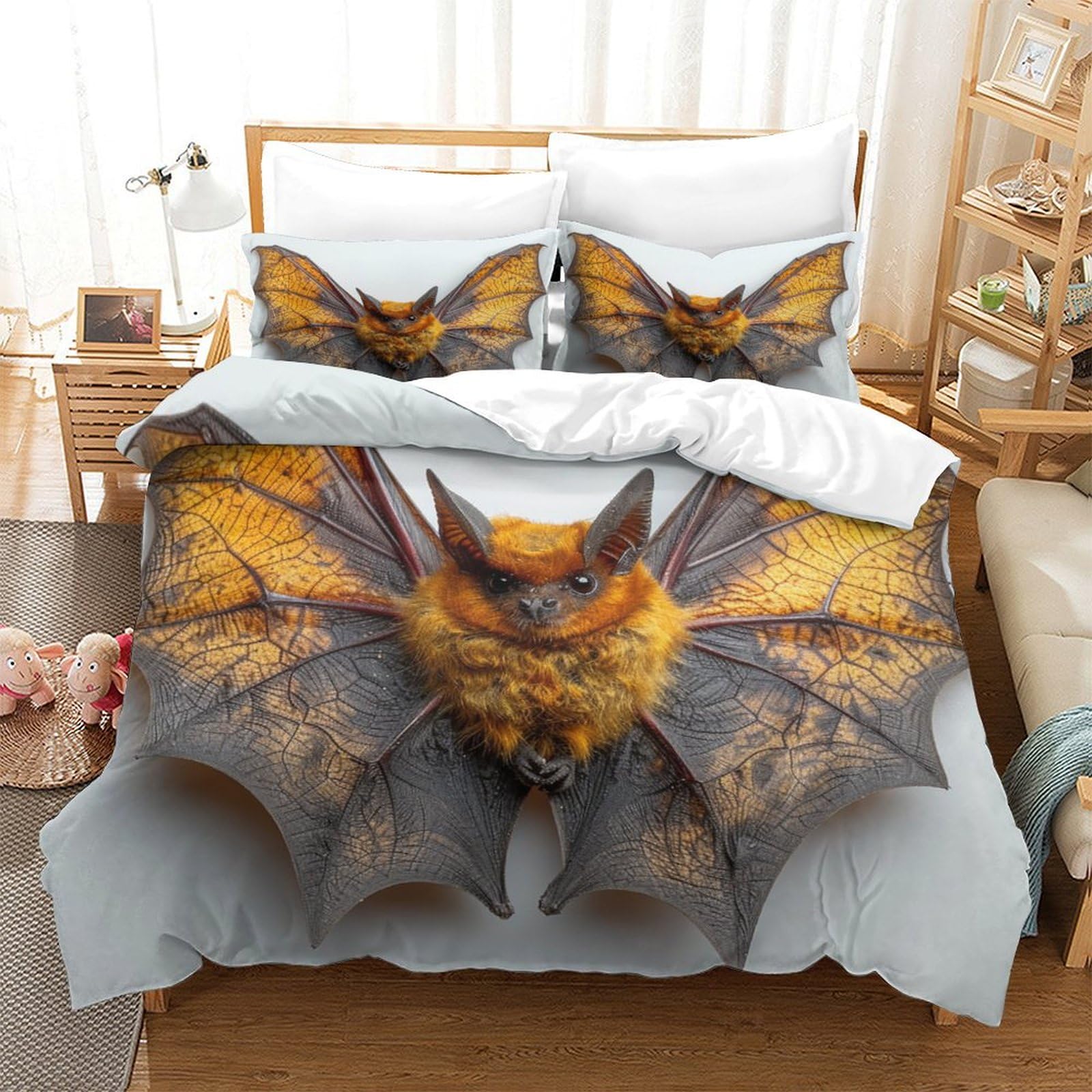 P1S9U7W5Y 3D Printed Bat Pattern Duvet Cover Set 3pcs Microfiber Bat Bedding Set SuperKing